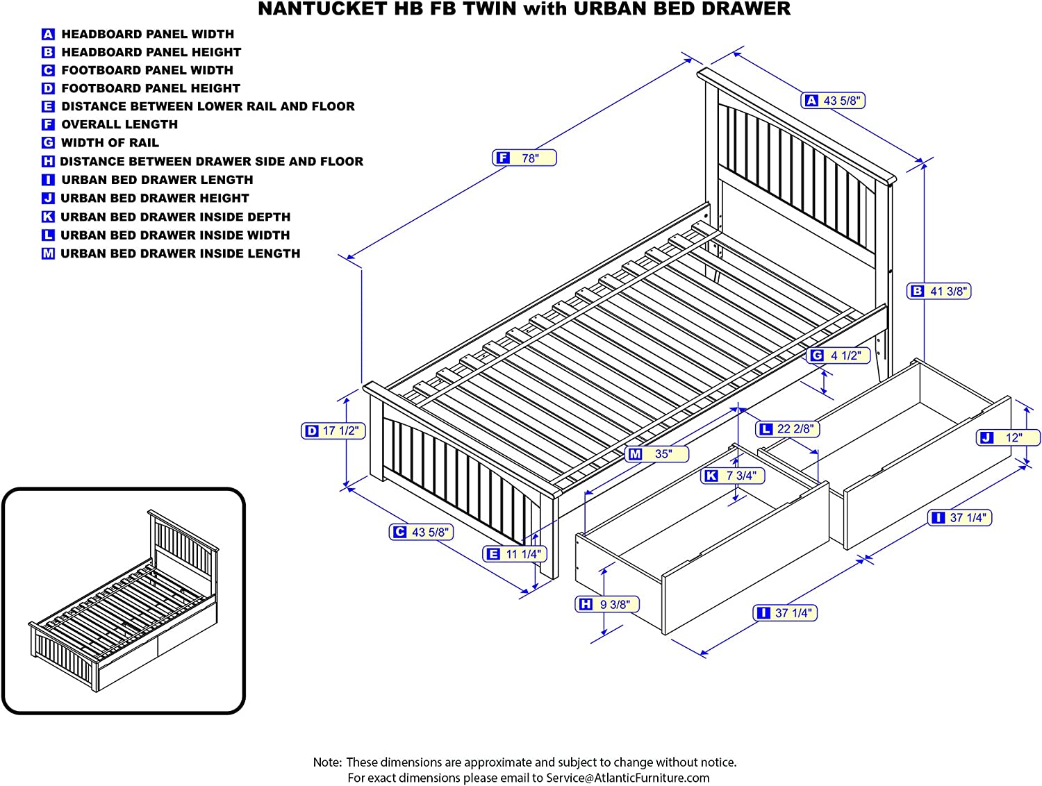 Nantucket Matching Foot board Urban Bed Drawer x 1 - Espresso, Twin Extra Large