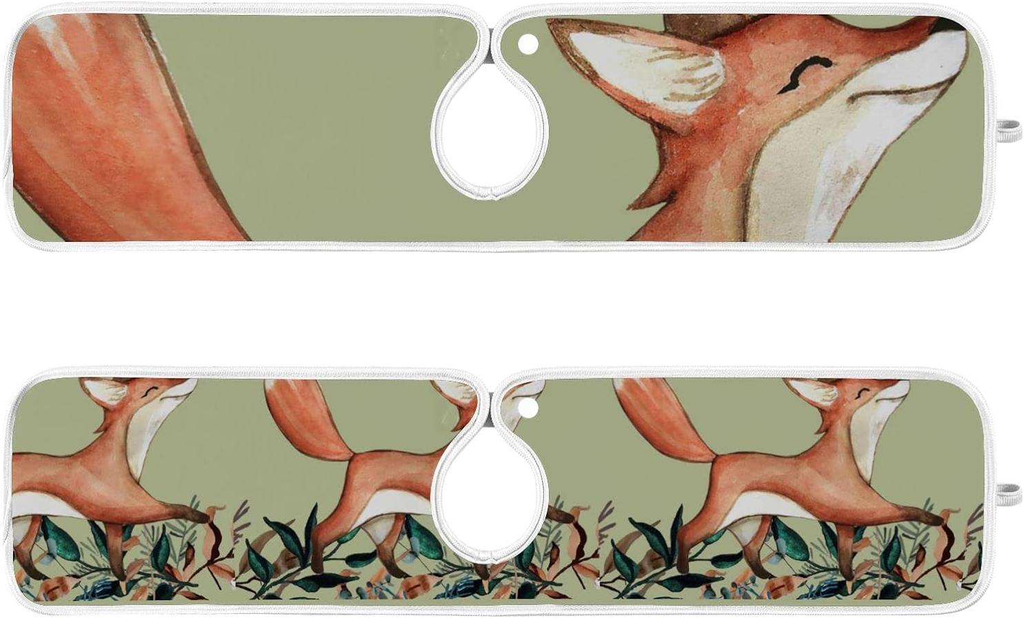 Coolnut Autumn Fox Leaves Kitchen Sink Splash Guard 2 Packs Faucet Absorbent Mats Vintage Retro Faucet Handle Drip Catcher Quickly Drying Mat for Kitchen Counter Bathroom, 23.6