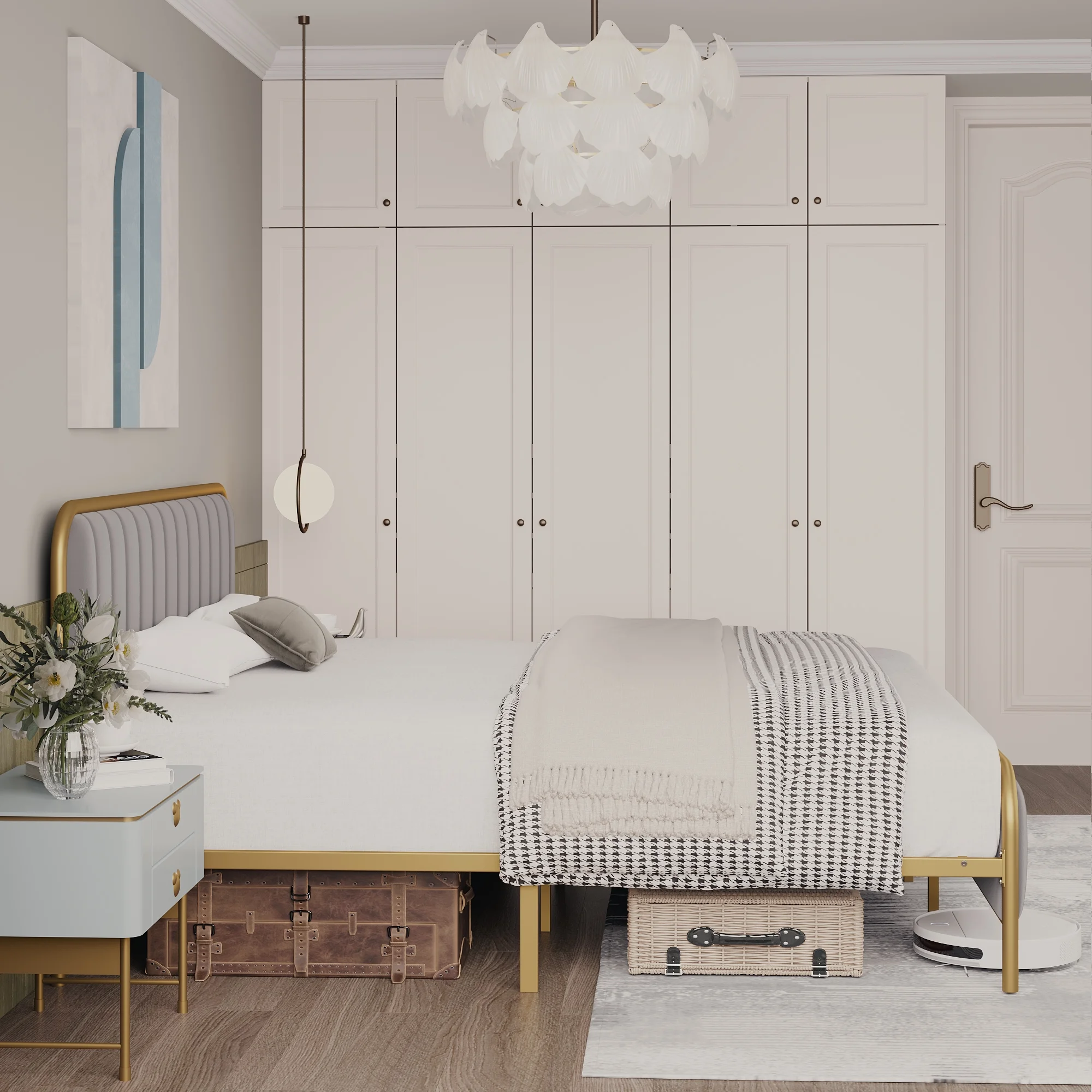 WhizMax Velvet King Size Platform Bed Frame with Button Tufted Design and Metal Legs - Sturdy and Comfortable in Gray