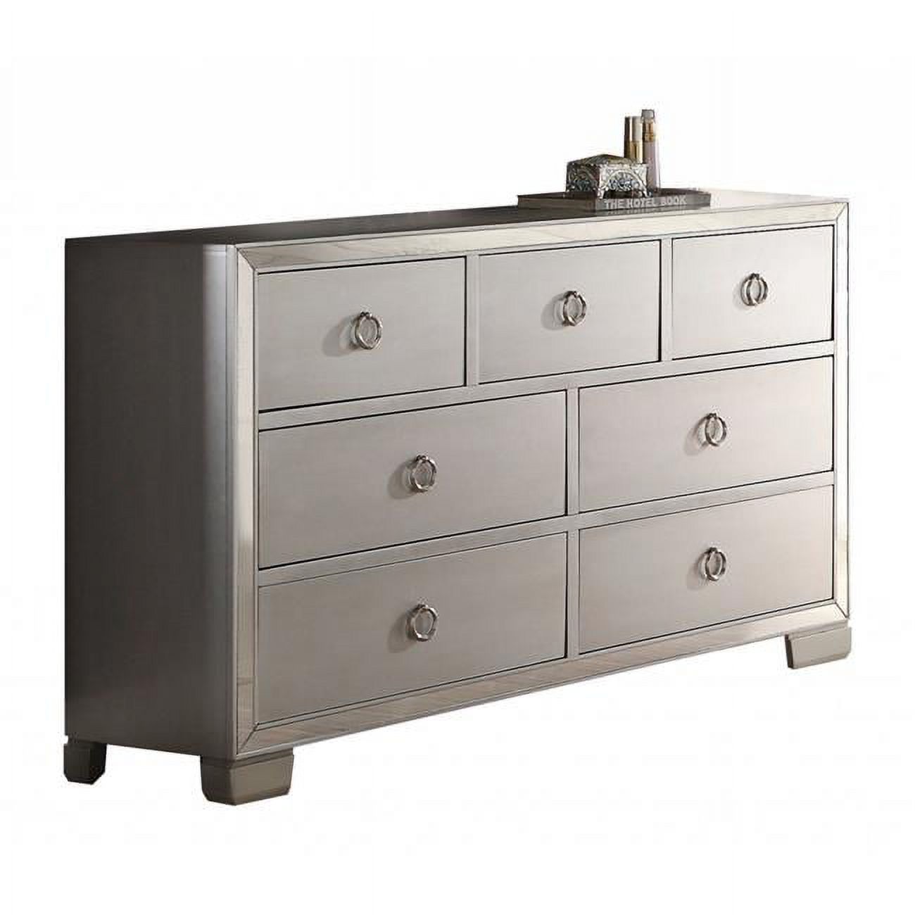 57 in. Manufactured Wood Seven Drawer Triple Dresser, Platinum