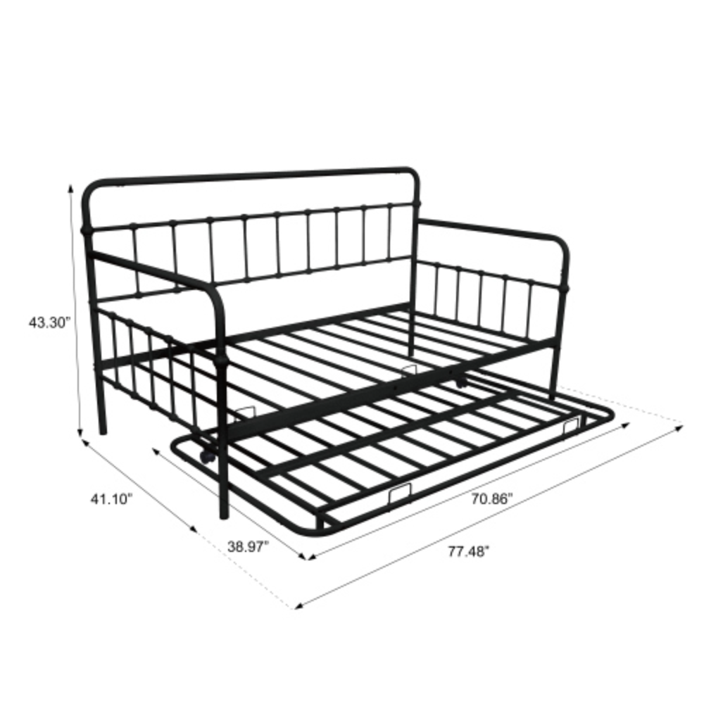 Metal Frame Daybed with trundle Black + Metal