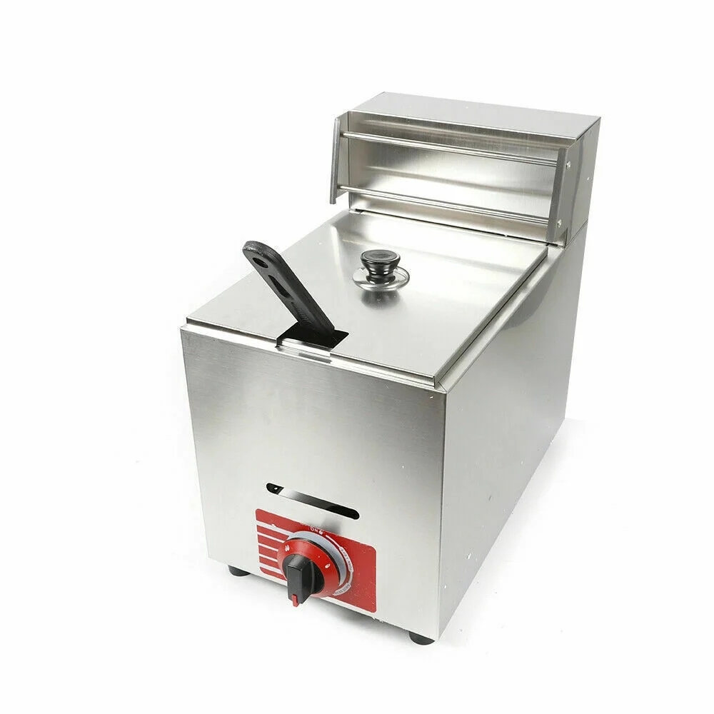 ANQIDI 10L Commercial Gas Fryer Desktop Stainless Steel Fryer with Deep Basket + Lid
