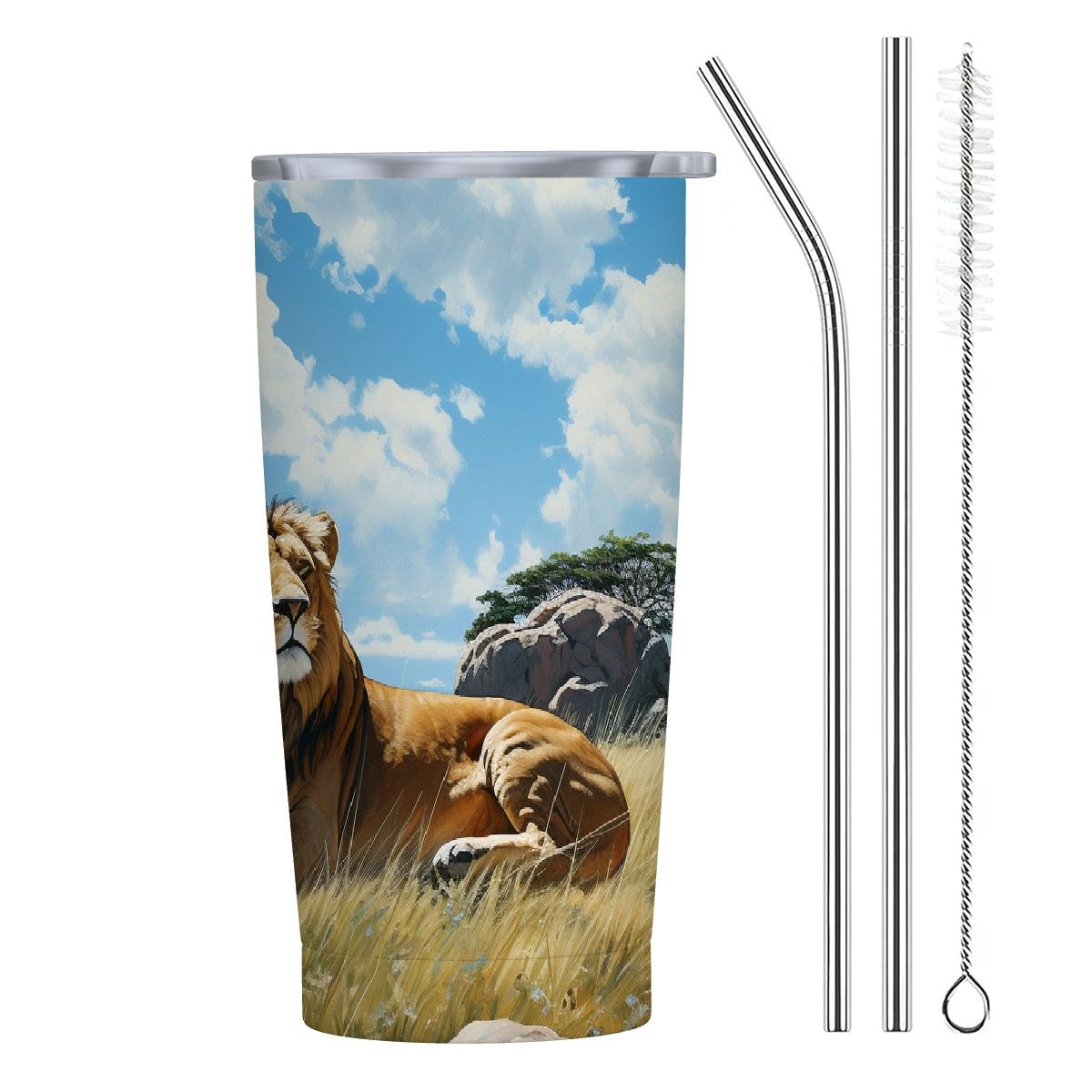 JEUXUS Tumbler Double Wall Stainless Steel Cup lion family Printed Insulated Coffee Cups Car Mug Home Office Travel