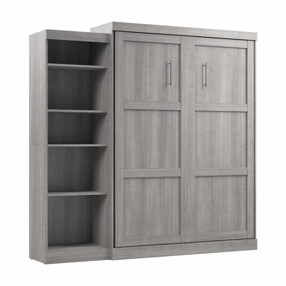 Bestar Pur Queen Murphy Bed with Shelving Unit (90W) in Platinum Gray