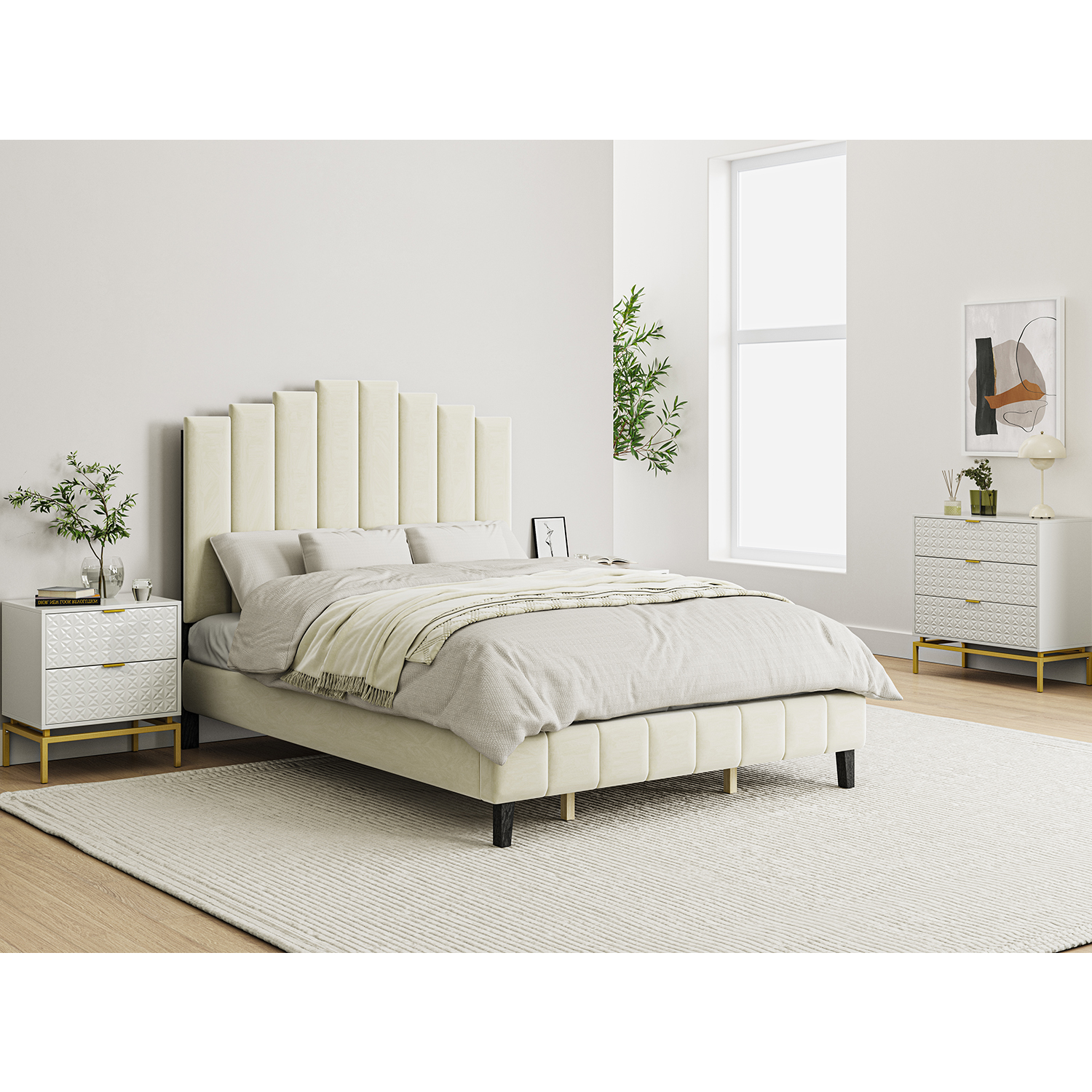 Orpheus Tufted Upholstered Platform Bed-QB, IVORY