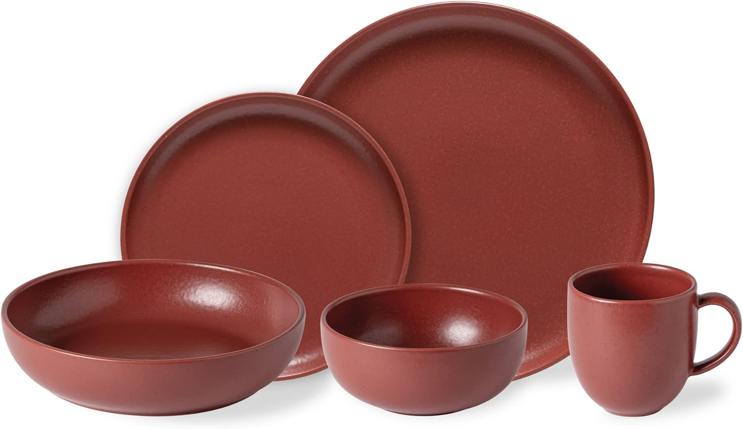 Ceramic Stoneware 5-Piece Place Setting Service For 1 - Pacifica Collection, Cayenne | Microwave & Dishwasher Safe Dinnerware Set | Food Safe Glazing | Restaurant Quality Tableware