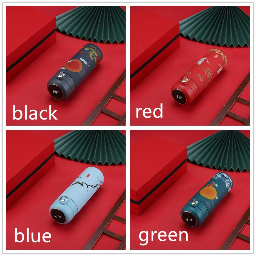 Drinkware LED Display Vacuum Flasks Miniature Water Bottle Chinese Style Thermos cup Premium Travel  Mug Intelligent Temperature Display GREEN
