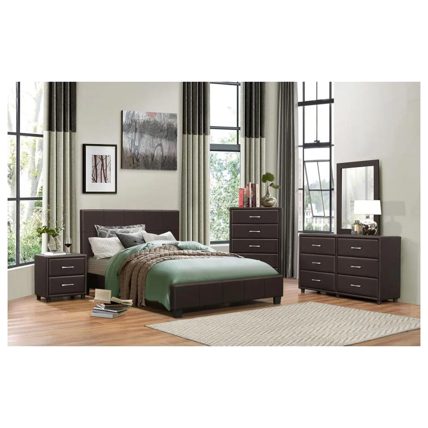 Benzara 6 Drawer Dresser In Wood And PVC, Brown-Color:Brown