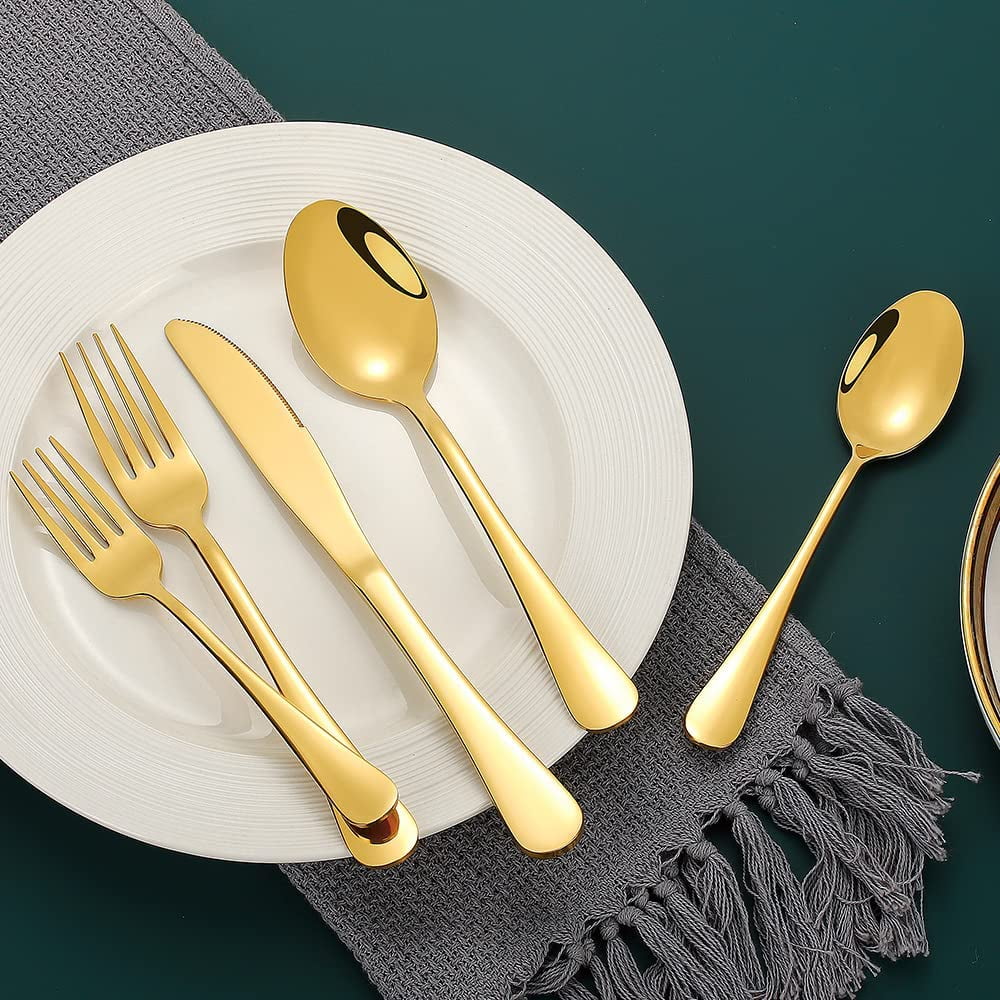 60 Pcs Stainless Steel Flatware Set,Dishwasher Safe,Gold