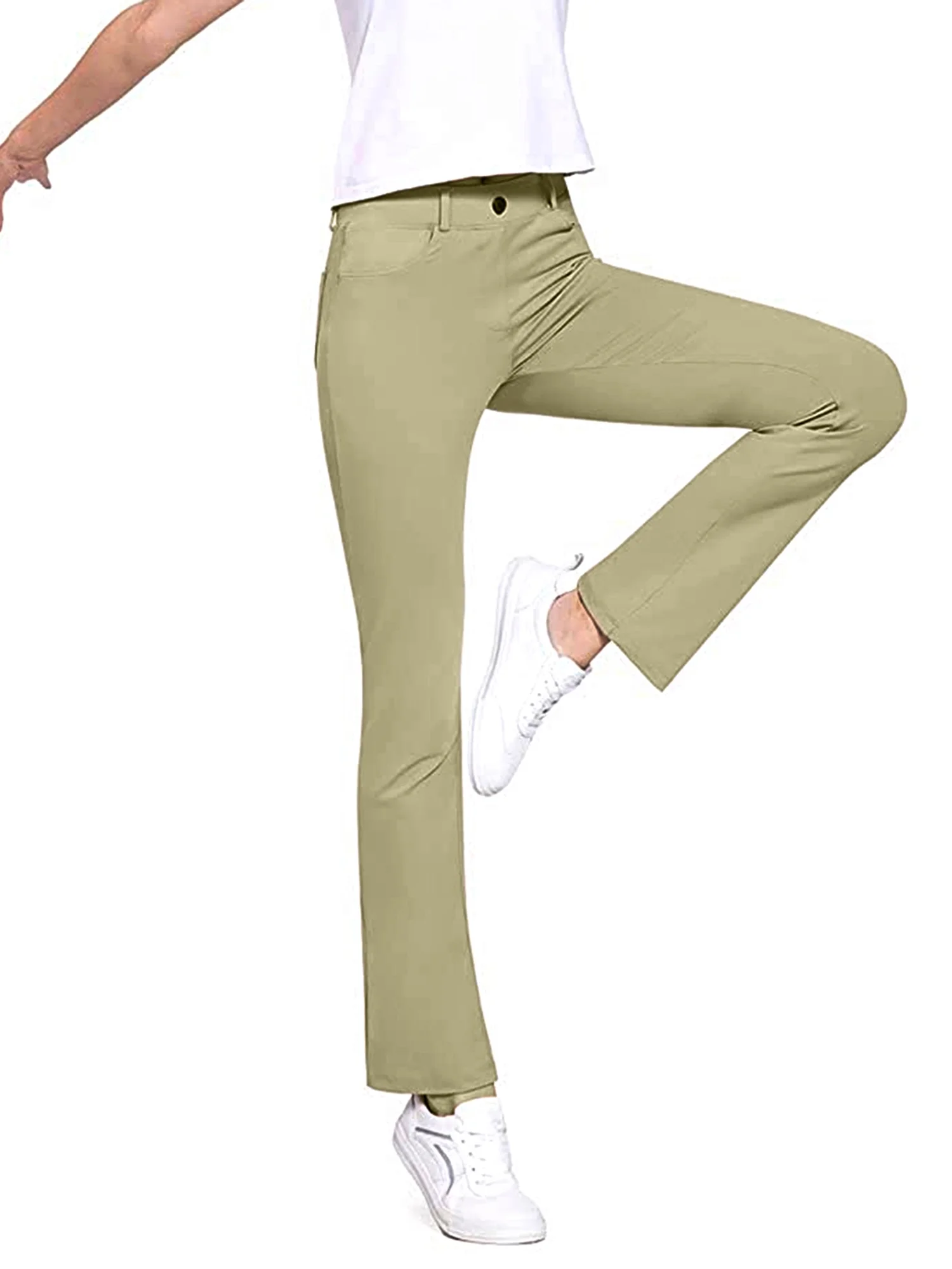 SAYOO Yoga Pants for Women Stretchy Work Business Slacks Dress Pants Casual Straight Leg Trousers with Pockets Khaki