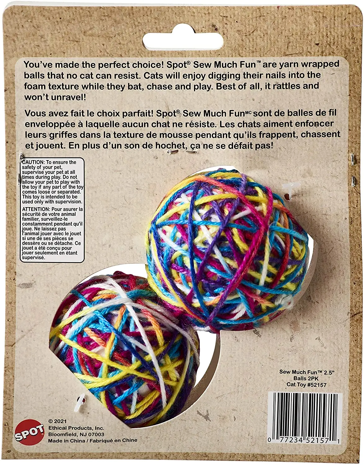 Spot Sew Much Fun Yarn Ball Cat Toy Multi 2.5 in, 2 pk