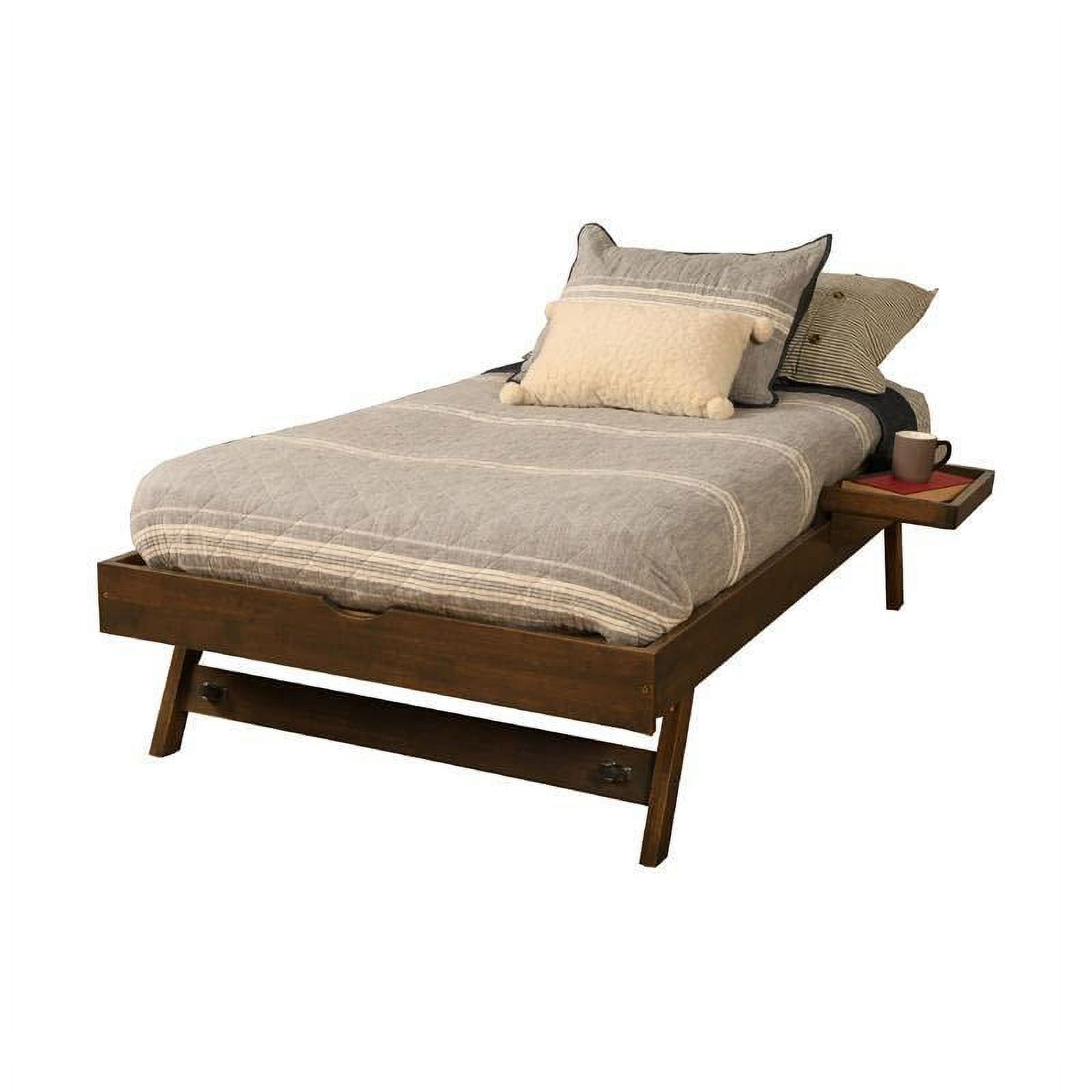 Kodiak Furniture Boho Wood Pop Up Bed in Rustic Walnut Brown Finish with Tray