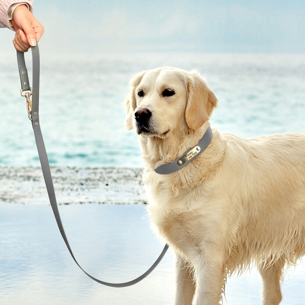 Waterproof PVC Dog Leash Soft Rubber Adjustable Pet Walking Lead with 2 Rings