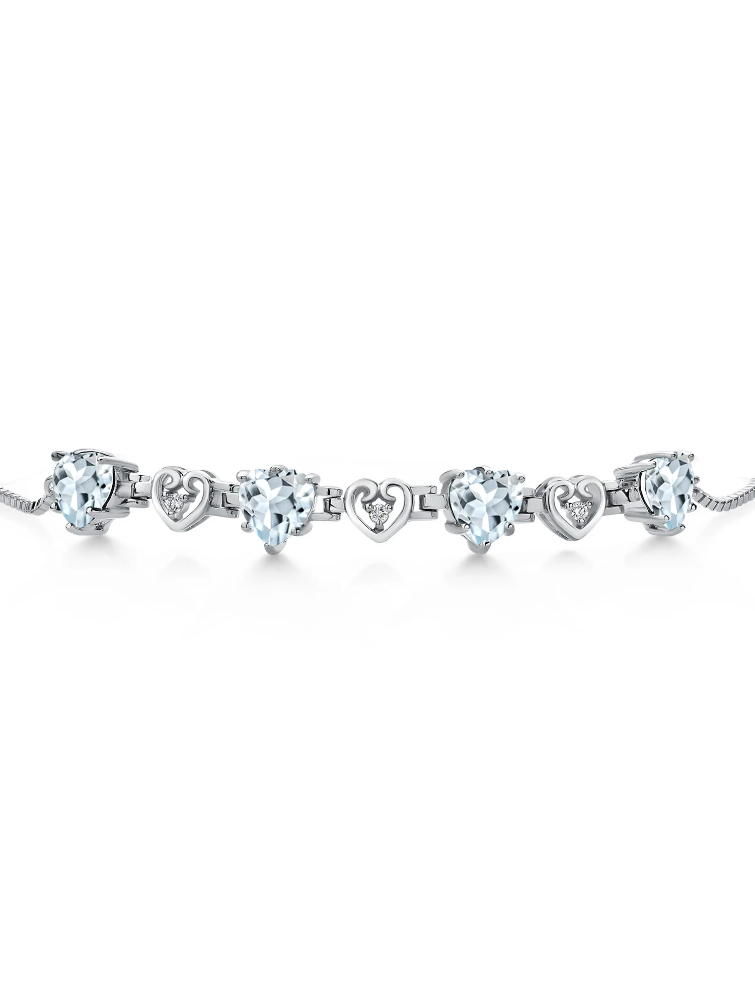 Gem Stone King 925 Sterling Silver Sky Blue Aquamarine and White Lab Grown Diamond Bracelet For Women (2.96Cttw, Gemstone March Birthstone, Heart Shape 6X6MM, Fully Adjustable Up to 9 inches)
