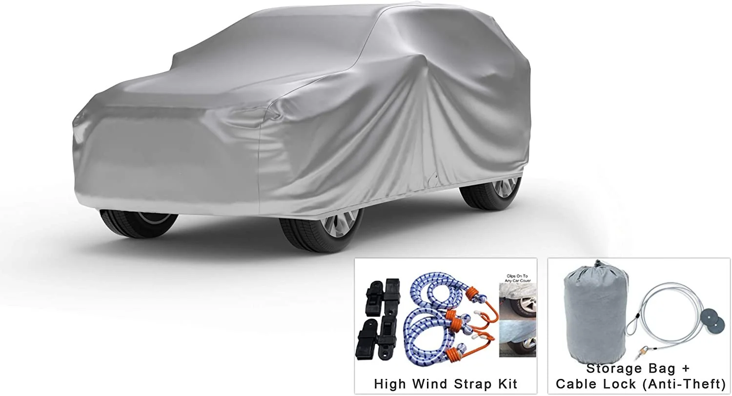 Weatherproof SUV Cover Compatible with 2020 Subaru Ascent - Outdoor & Indoor - Protect from Rain Water, Snow, Sun - Durable - Fleece Lining - Includes Anti-Theft Cable Lock, Storage Bag & Wind Straps