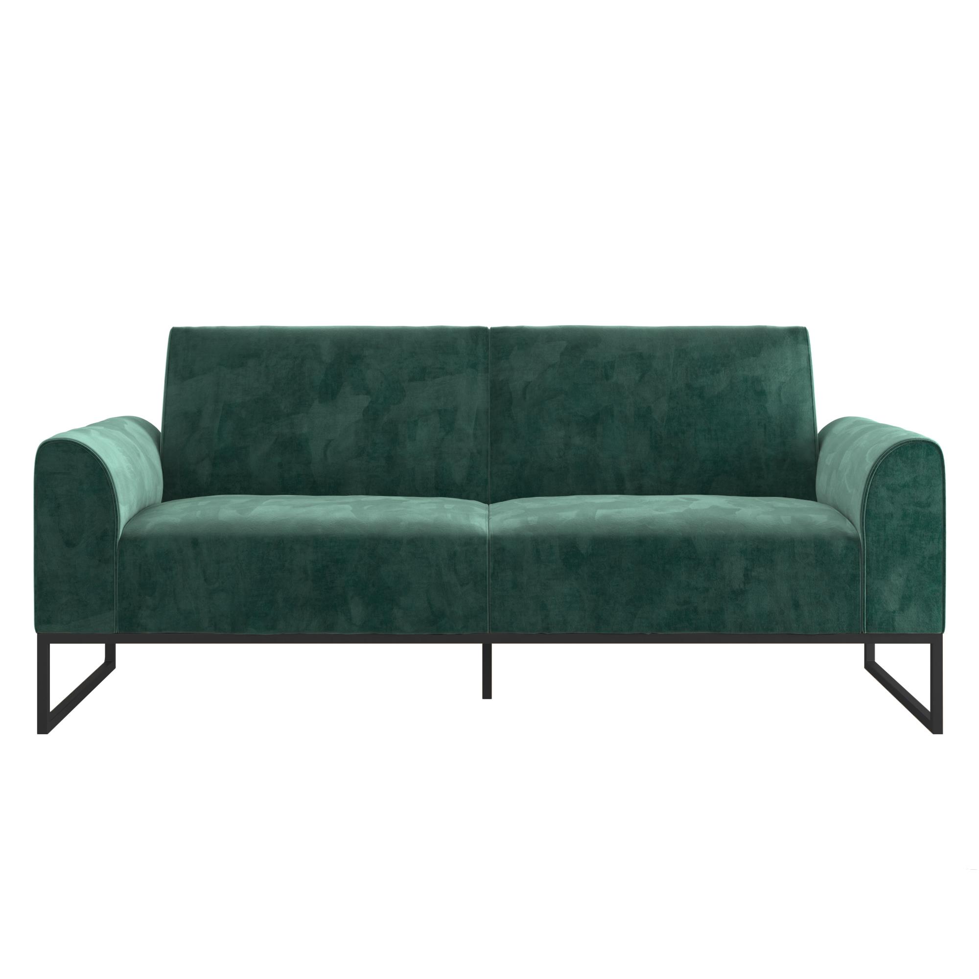 CosmoLiving Adley Coil Futon, Medium Teal Velvet with Black Metal Base