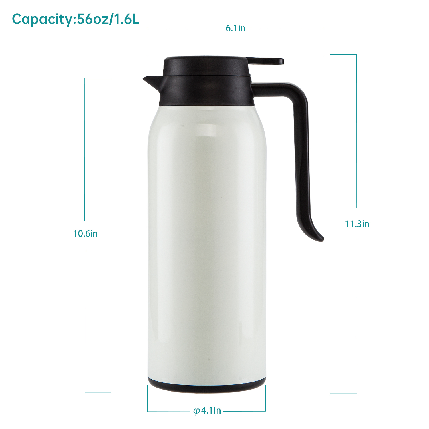 perfrom Stainless Steel Water Bottle with Handle,Vacuum Insulated Water Bottle,Double Wall Water Jug Keeps Cold Hot for Home Drinking Outdoor Sports Hiking Fitness Travel (56 oz-1.6L,White)