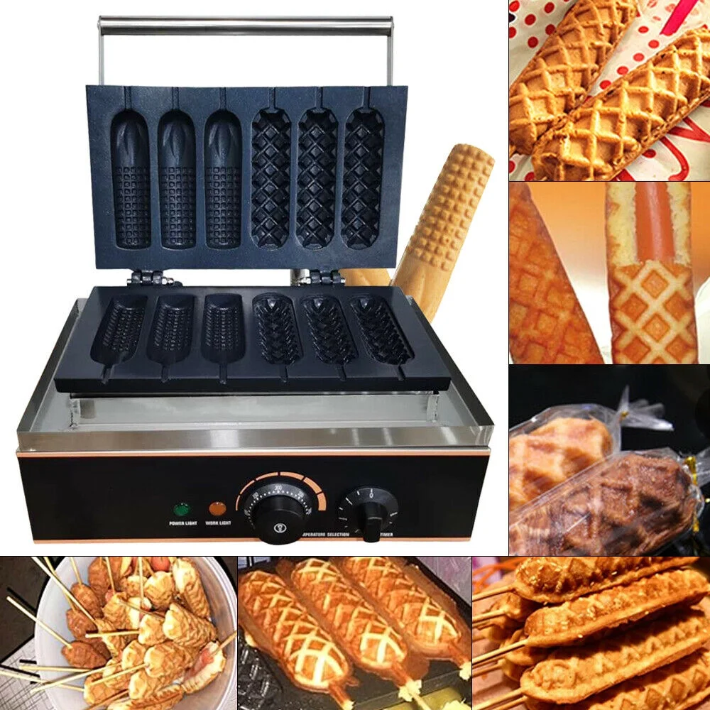 MIDUO 1500W Commercial Electric 6X French Hot Dogs Waffle Baker Machine Nonstick