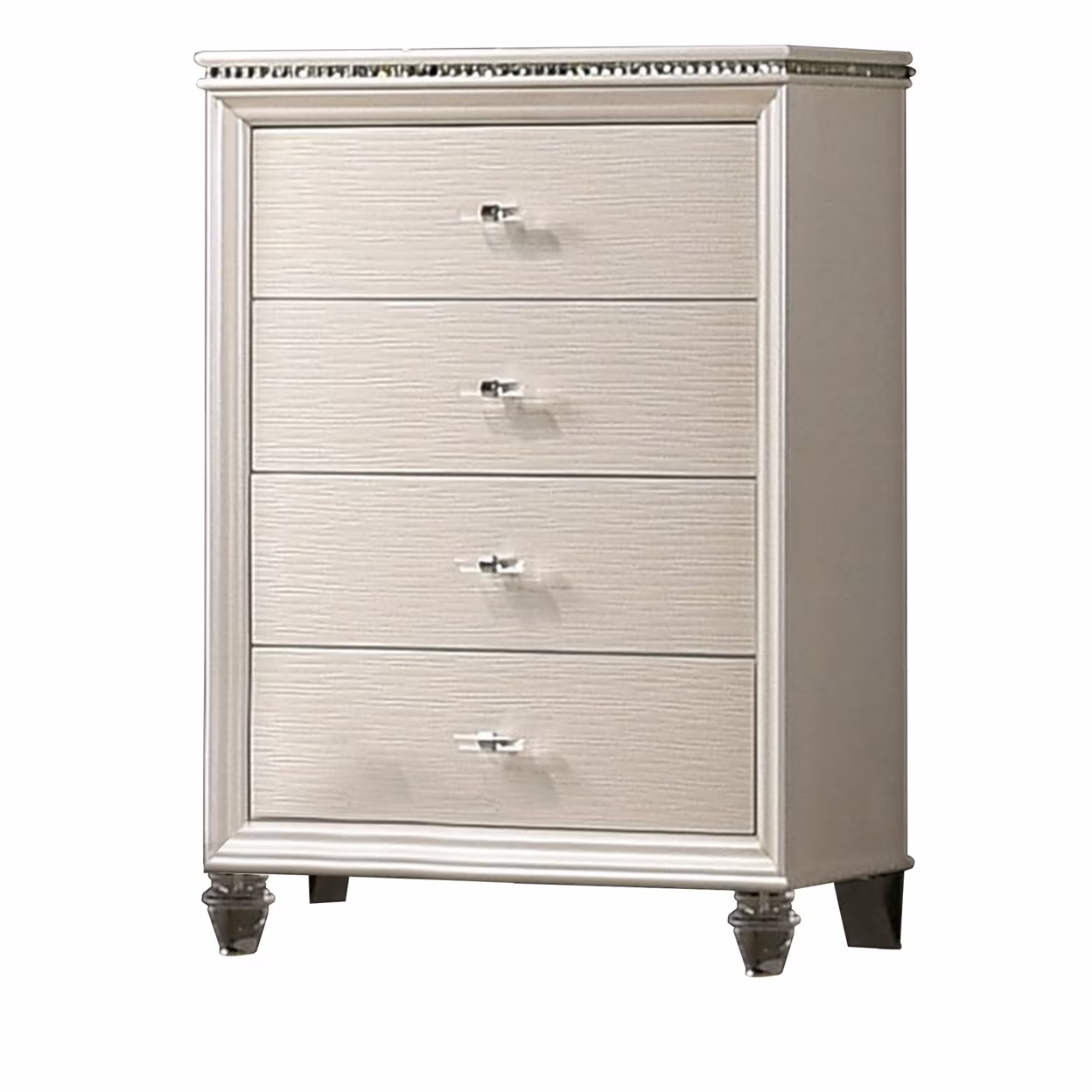 Contemporary Style 4 Drawer Chest with Acrylic Legs Pearl White- Saltoro Sherpi