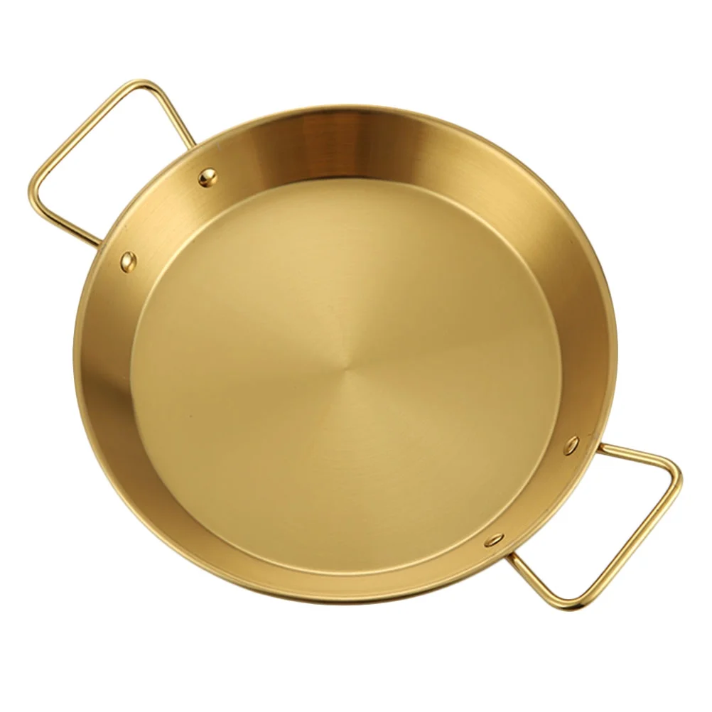 NUOLUX 1pc Household Frying Saucepan Binaural Stainless Steel Pan Pasta Plate(Golden)