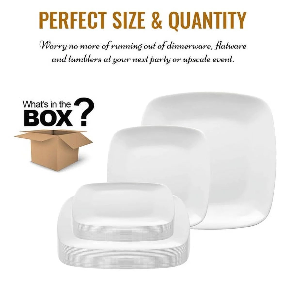 Smarty Solid White Flat Rounded Square Disposable Plastic Dinnerware Value Set, 240 ct