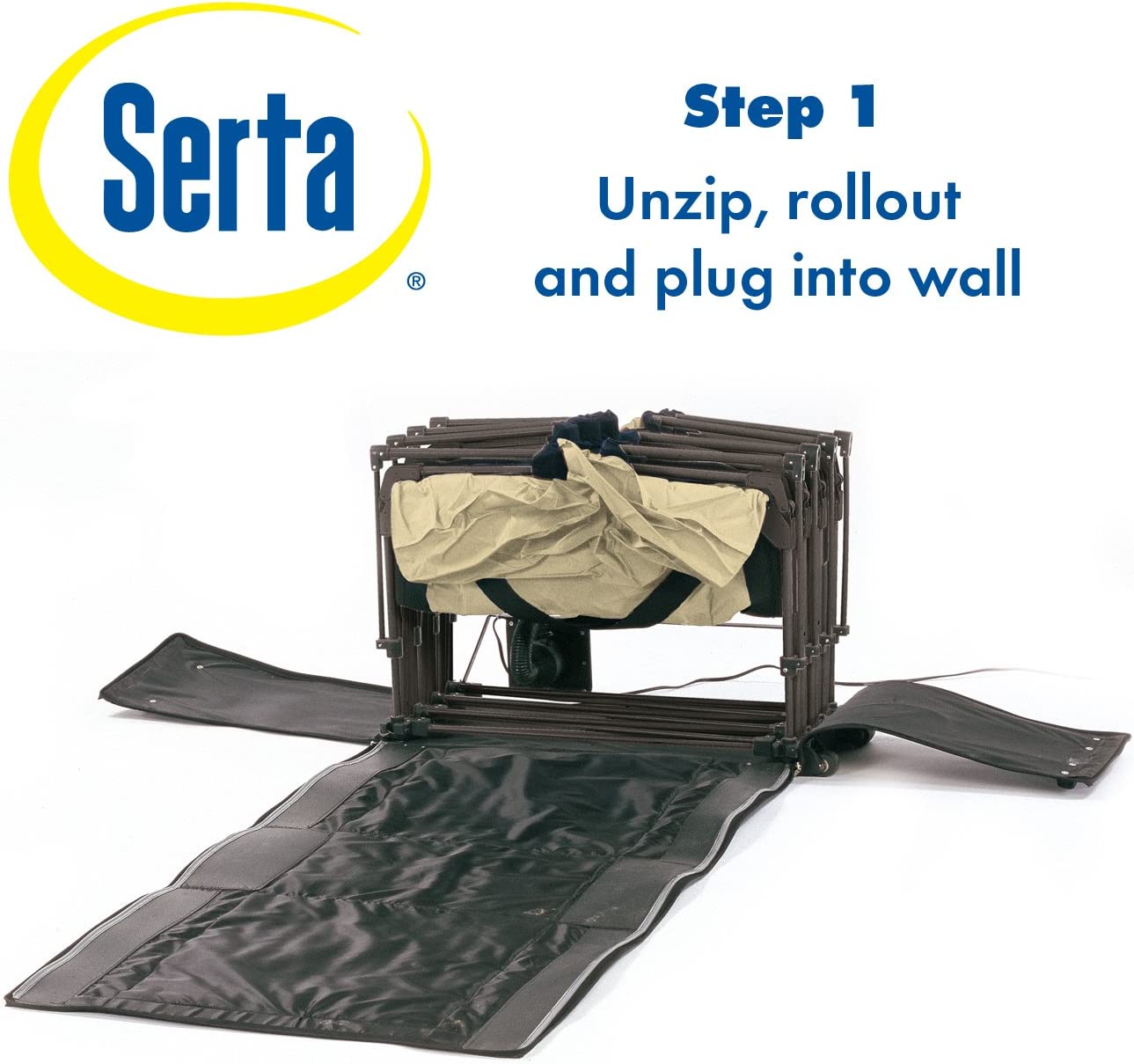 EZ Raised Foldable Portable Air Mattress Bed With Built In Neverflat Pump, Rolling Duffel Bag, Steel Frame And Repair Kit, Tan, Queen Bed