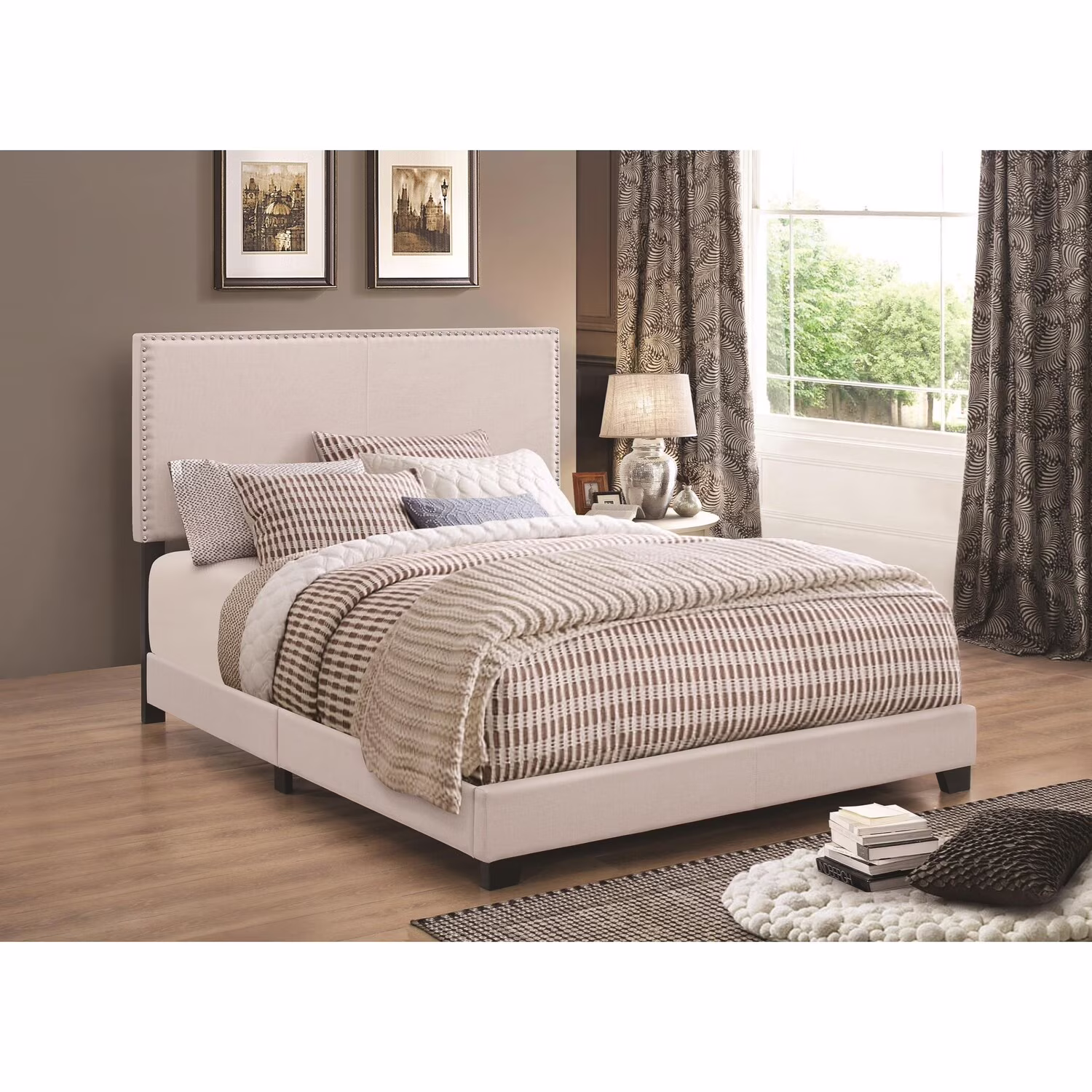 Benzara  49.5 x 80 x 87.5 in. Eastern King Size Upholstered Bed - Ivory
