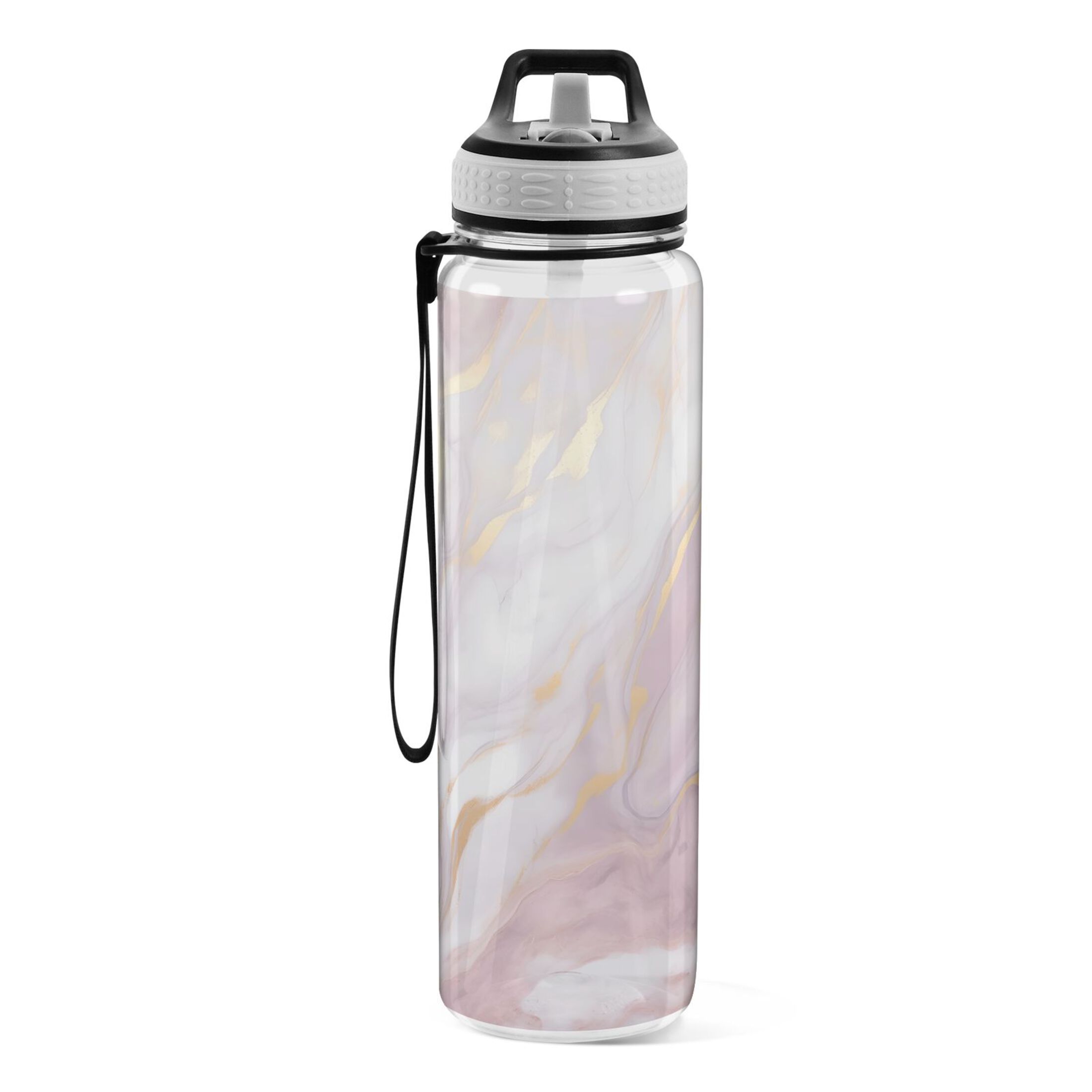 Pink and Gold Marble 32oz Water Bottles with Straw Tritan Leakproof Sports Bottle BPA Free Clear for Fitness Gym Swimming Cycling