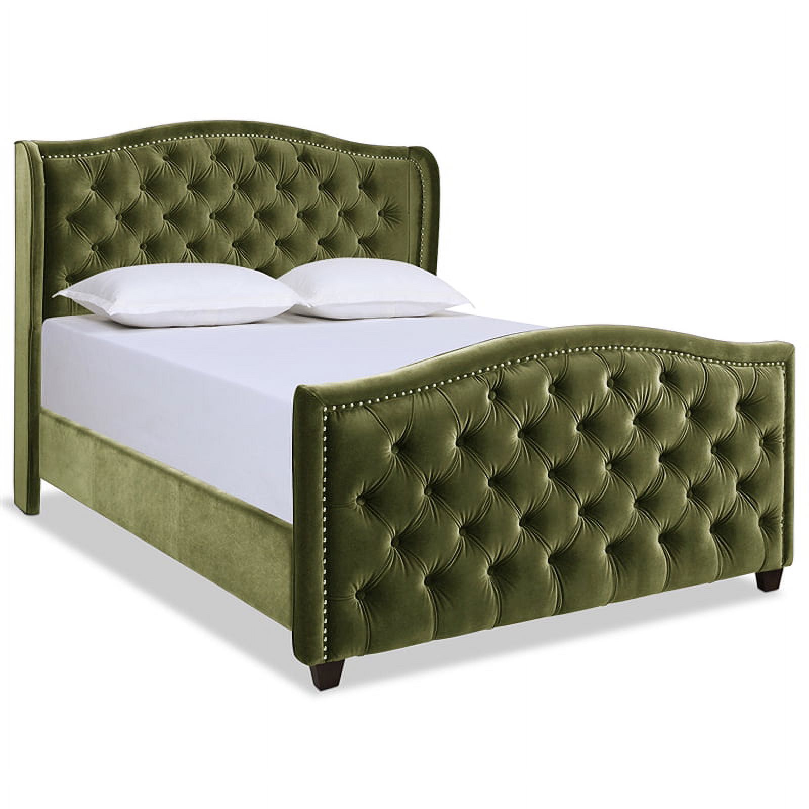 Maklaine Contemporary Tufted Wingback Queen Bed in Olive Green