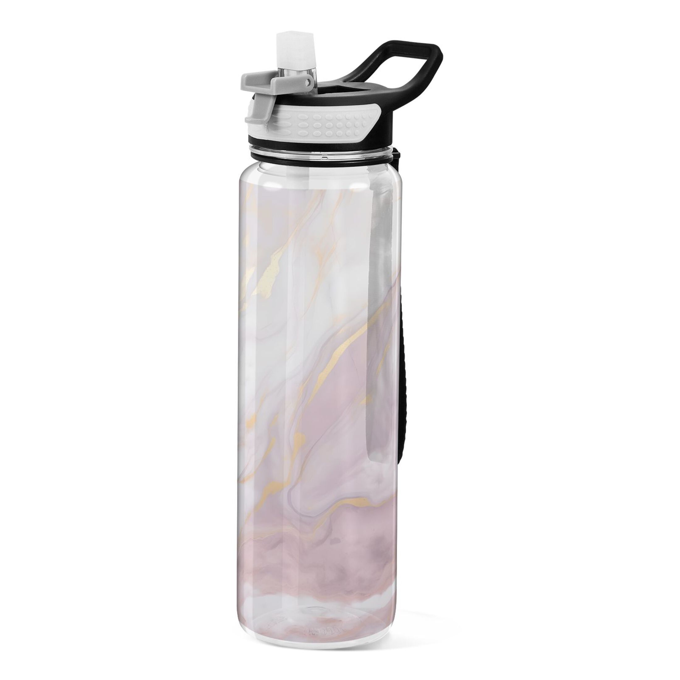 Pink and Gold Marble 32oz Water Bottles with Straw Tritan Leakproof Sports Bottle BPA Free Clear for Fitness Gym Swimming Cycling