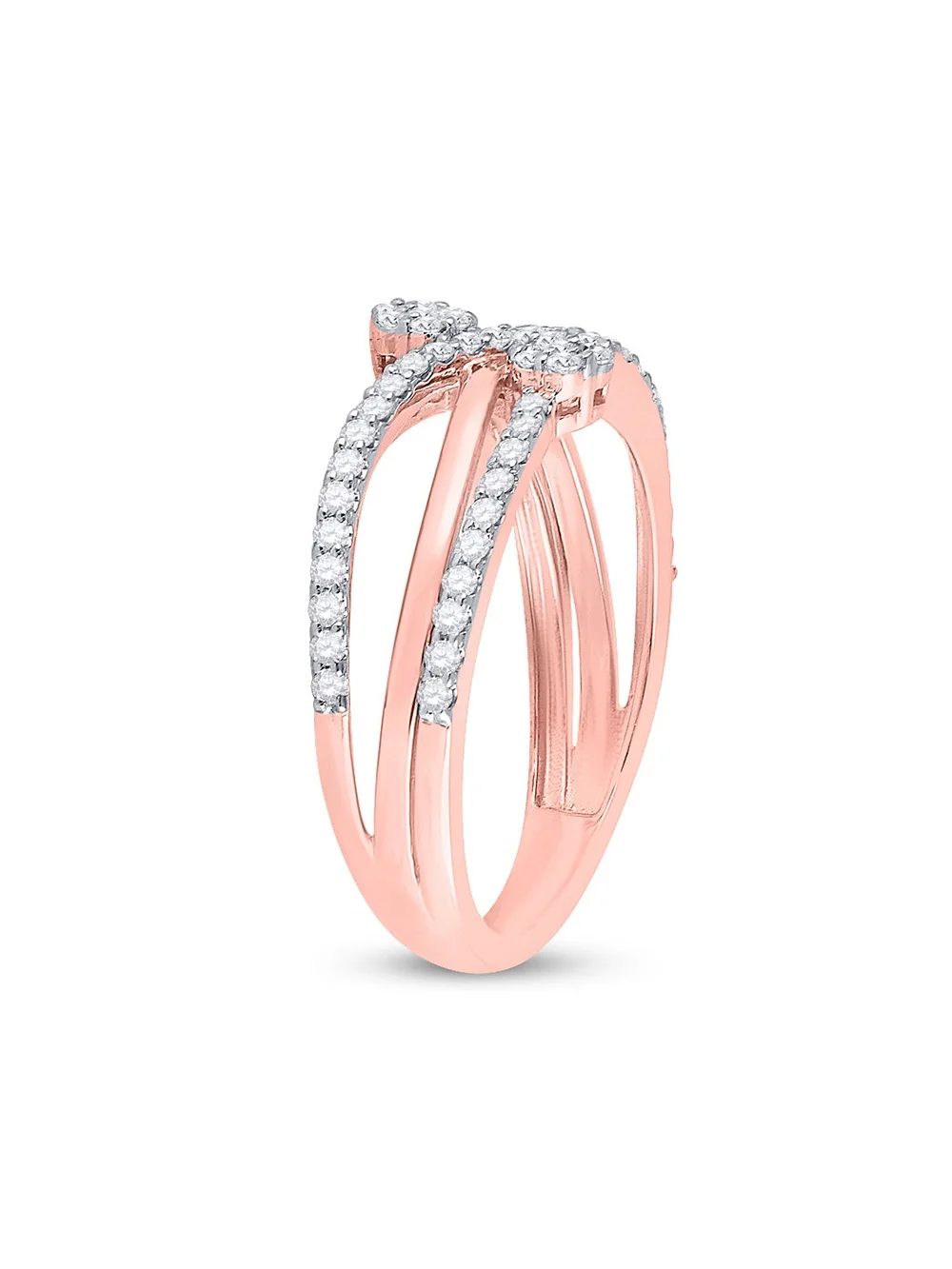 10kt Rose Gold Womens Round Diamond Double Flower Cluster Ring 1/3 Cttw