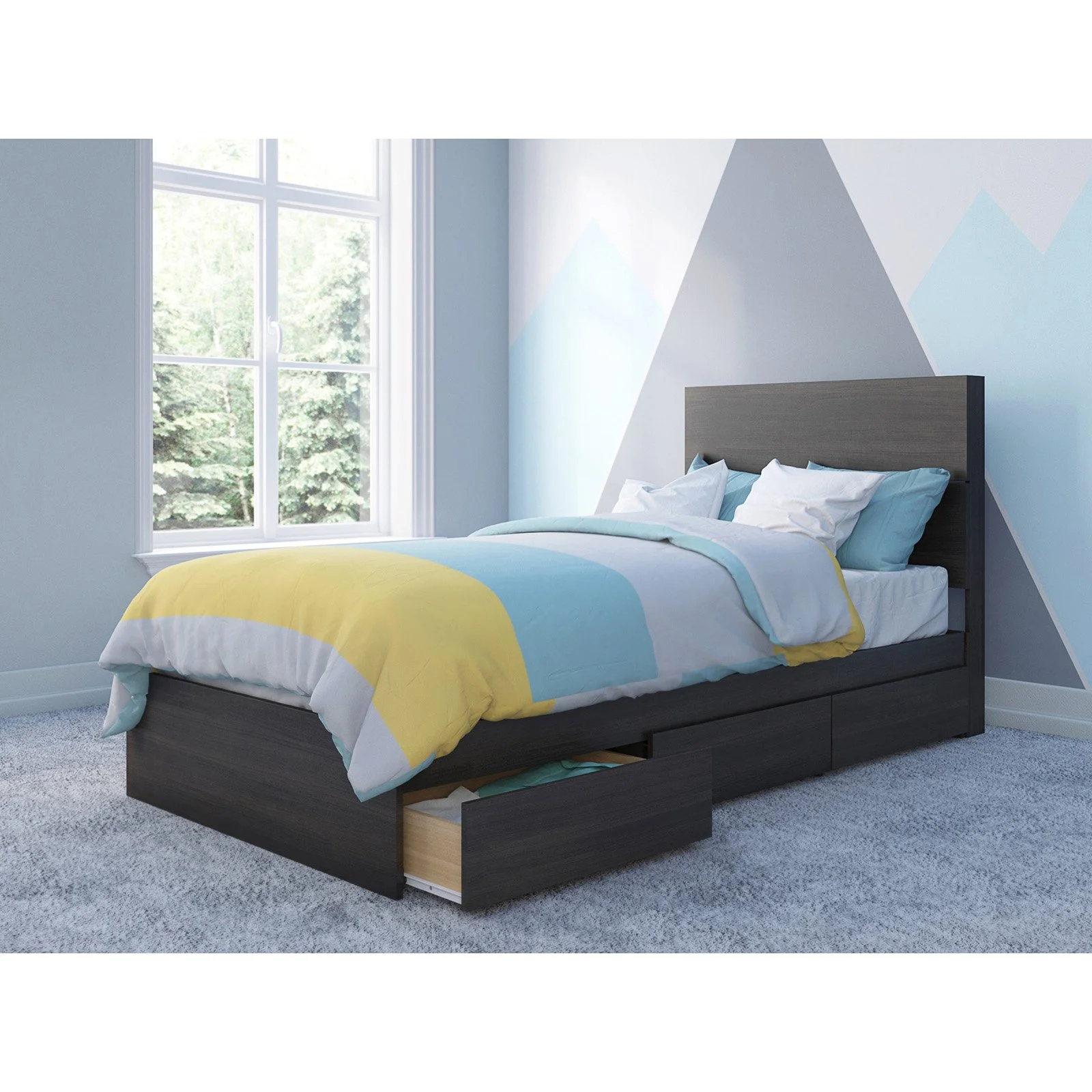 Nexera Queen Bed with Headboard Set #402009, Ebony-Finish:Ebony