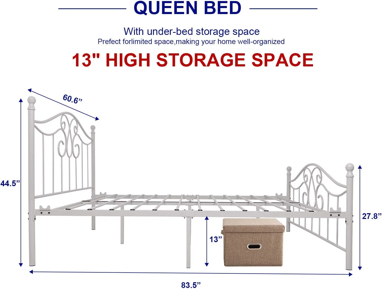 JIAH Metal Bed Frame Size with Headboard and Footboard Platform Base Bed Frame (,Antique Brown)