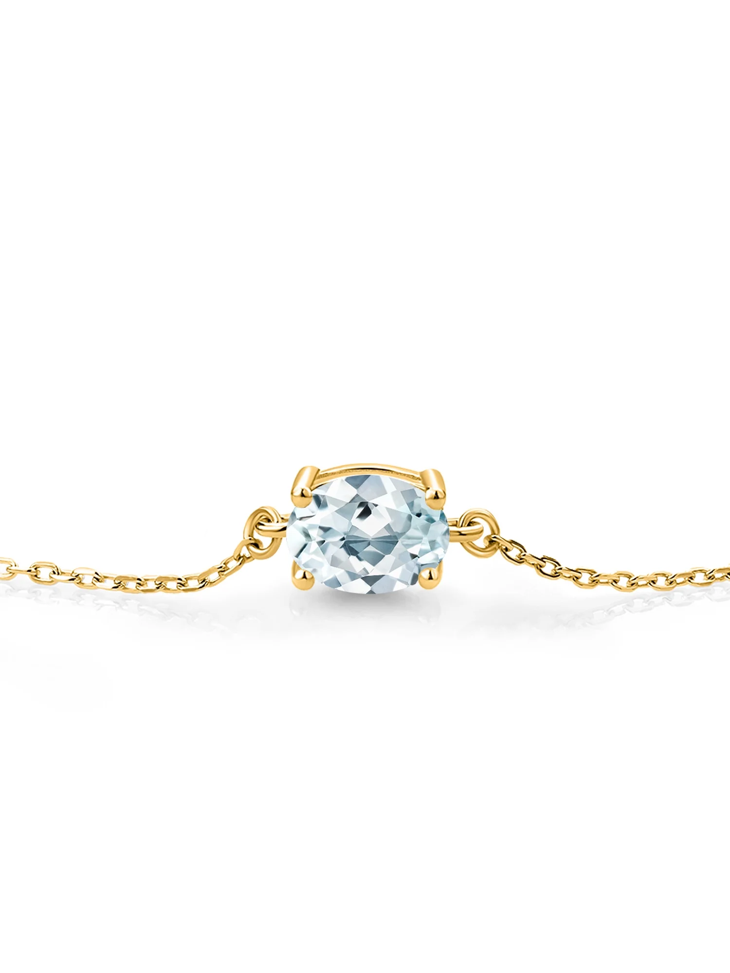 Gem Stone King 18K Yellow Gold Plated Silver Sky Blue Aquamarine Solitaire Bracelet For Women (1.20 Cttw, Oval 8X6MM, Gemstone March Birthstone, Fully Adjustable Up to 9 inch)