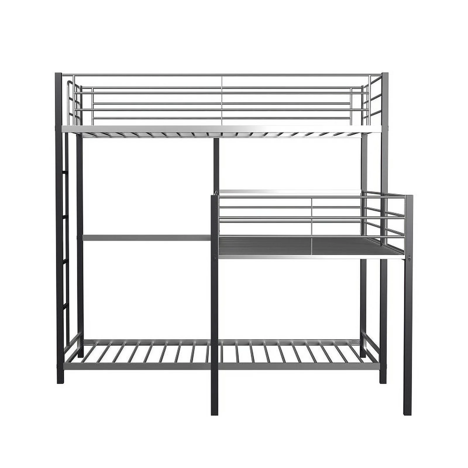 Pemberly Row Modern Steel Metal/Wood Triple Twin Bunk Bed in Sand Black