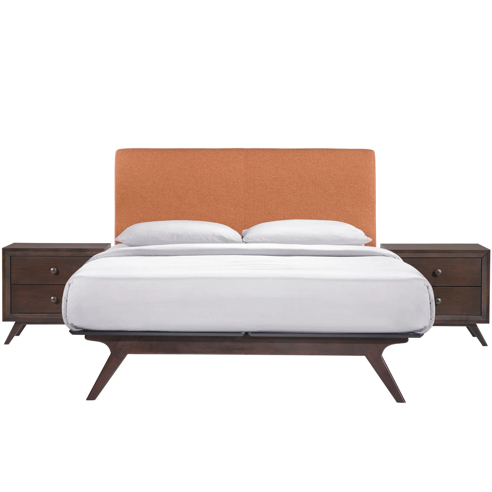 Modern Urban Contemporary 3 pcs Queen Size Bedroom Set, Orange Fabric Wood