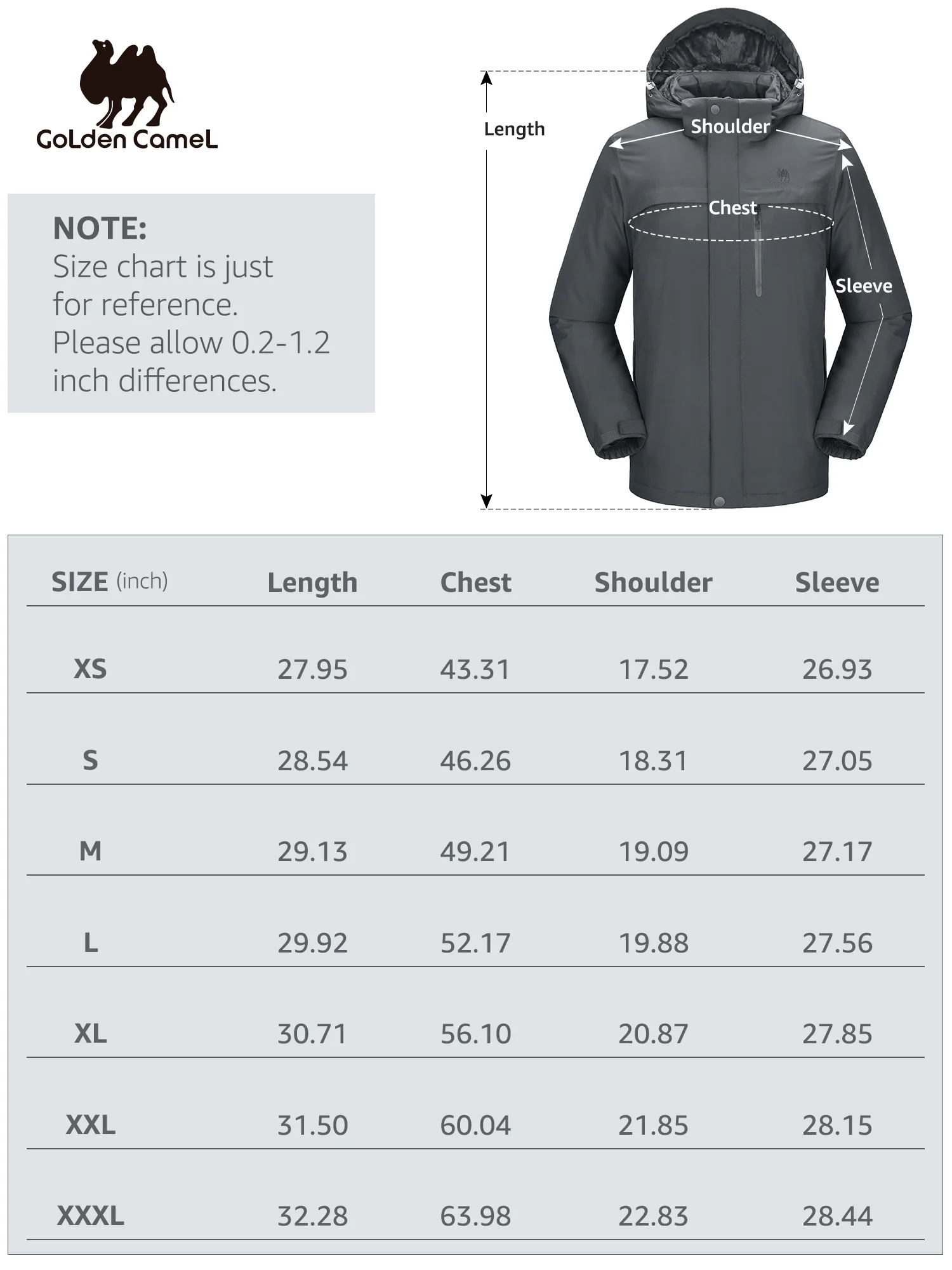 Golden Camel Men's Mountain Snow Waterproof Ski Jacket Windproof Fleece Winter Coat