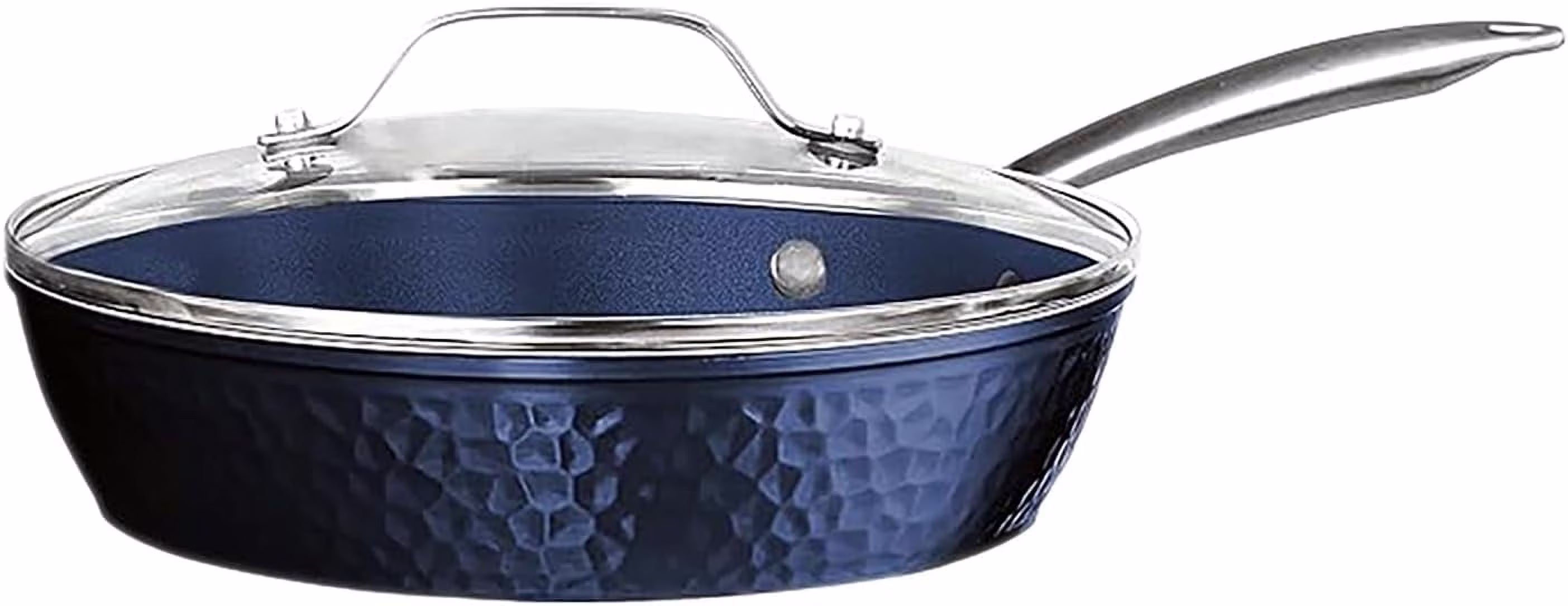 Ceramic  For  - 10 Inch Non Stick  With Lid, Blue Hammered Cookware, ly Designed, Lightweight & Durable For All Stove Top Designs, Oven Use Up To 500°F