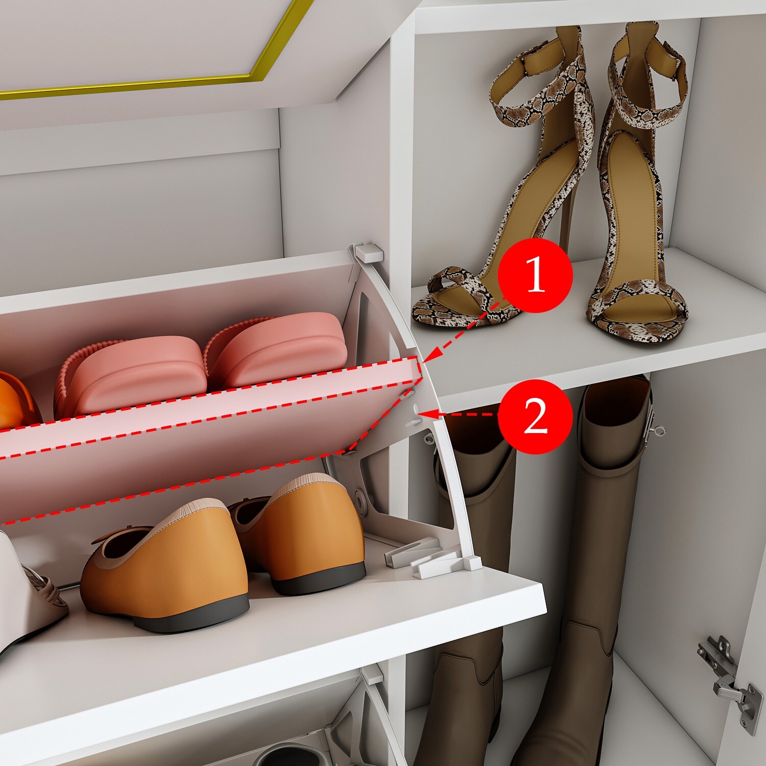 FUFU&GAGA Fold-Out  Shoes Cabinet Storage Cabinet Dresser Chest(Black/White) White 4-drawer