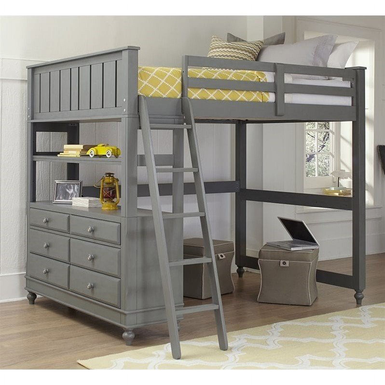 Roseberry Kids Engineered Wood Full Loft Bed with Dresser in Stone Gray