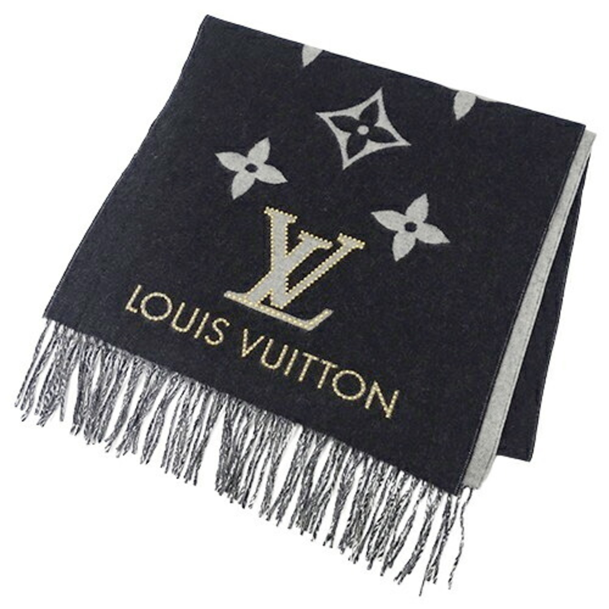 Pre-Owned LOUIS VUITTON Muffler Women's Stole Escharp Reykjavik Study Cashmere Noir M71588 Black Warm (Good)