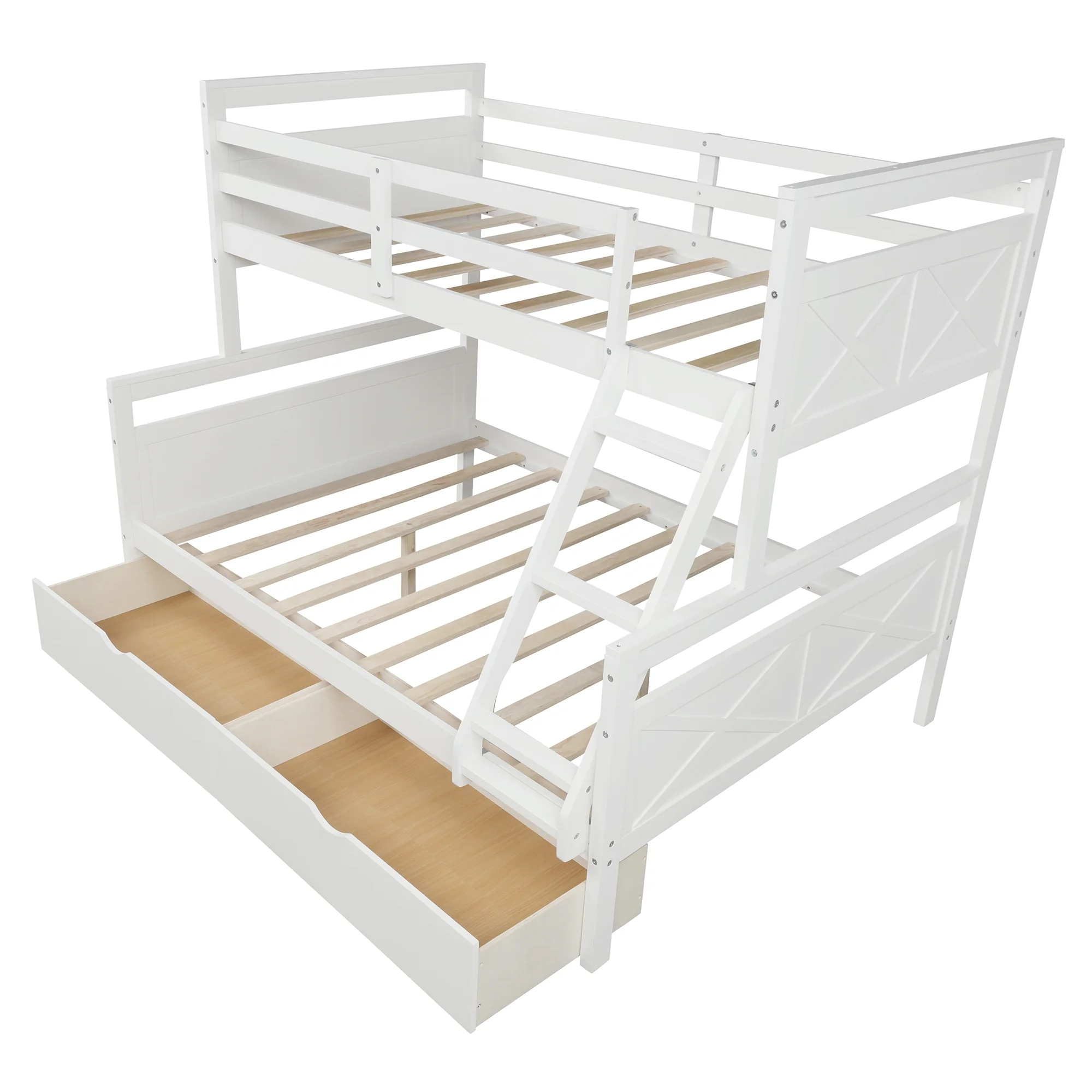 Nestfair White Twin Over Full Bunk Bed with 2-Drawers