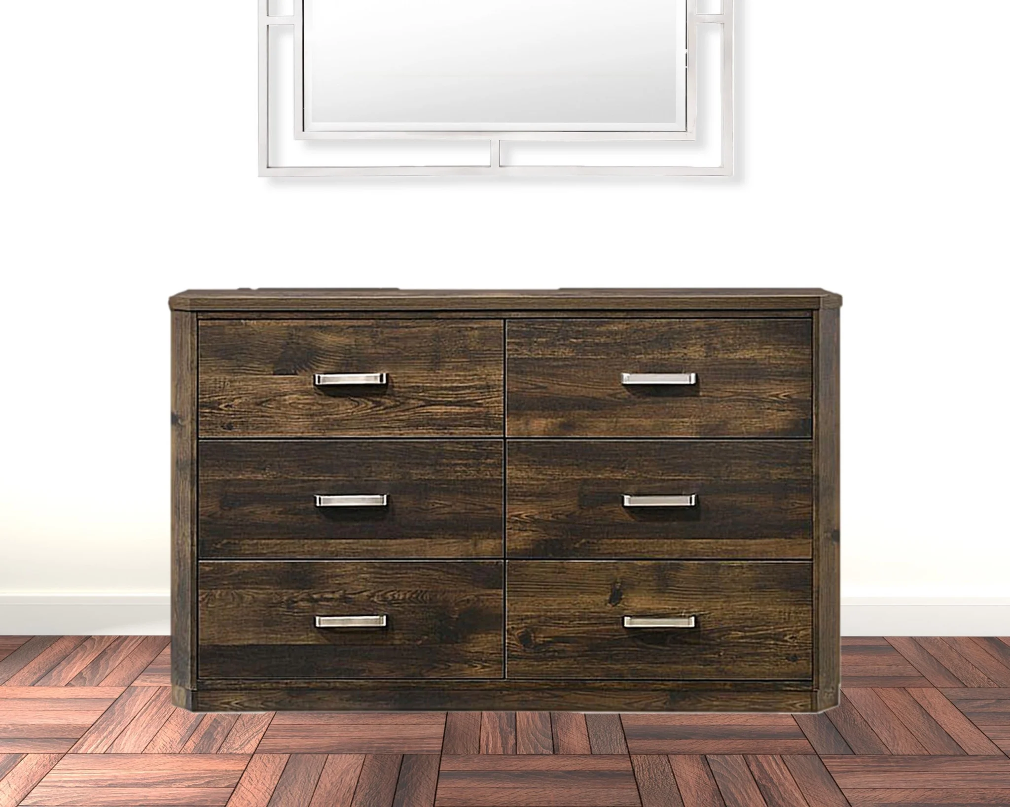 HomeRoots 490467 36 x 59 x 16 in. Rustic Walnut Manufactured Wood Six Drawers Double Dresser