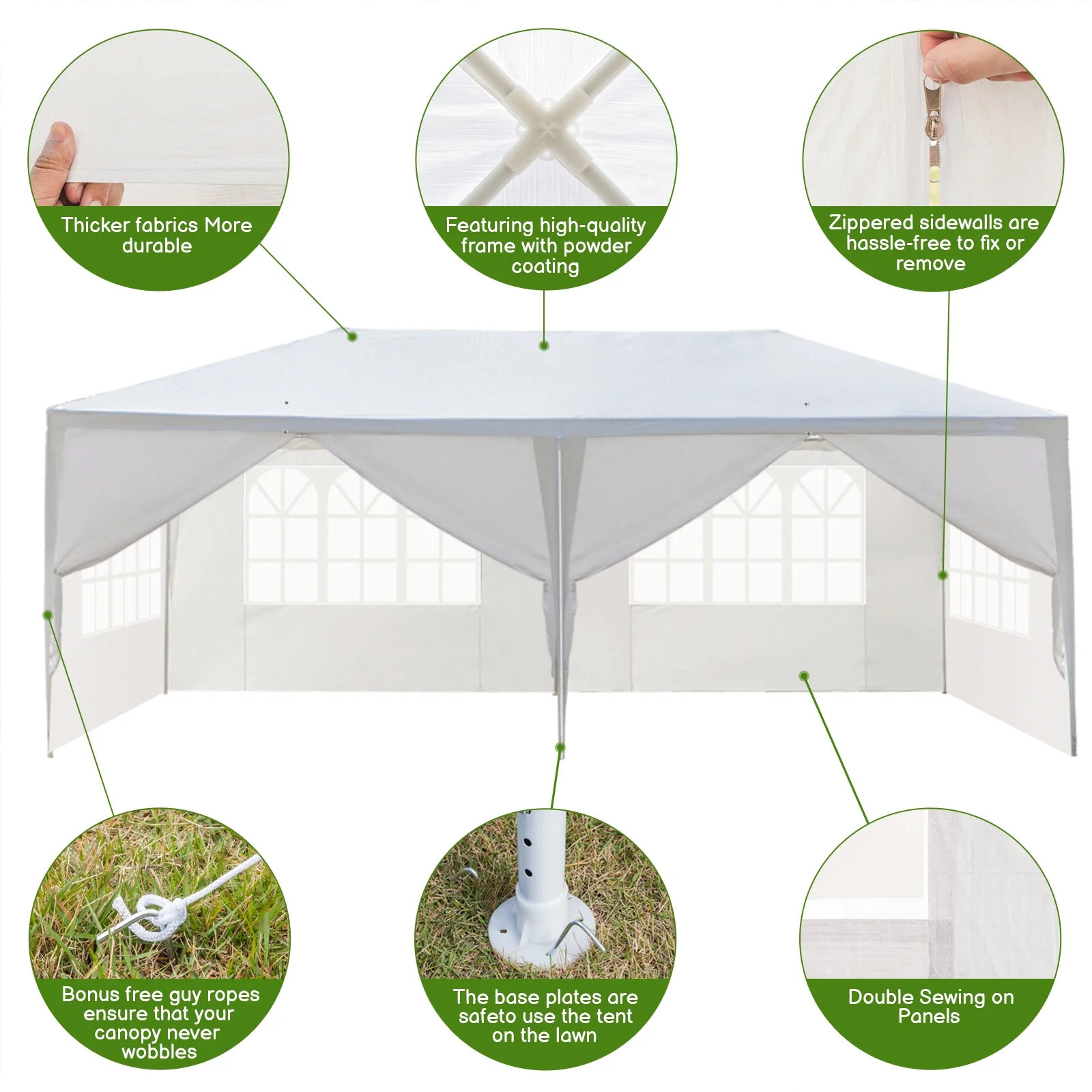 UBesGoo 10'x20' Party Tent PE Gazebo Wedding Canopy w/6 Sides Removable Wall