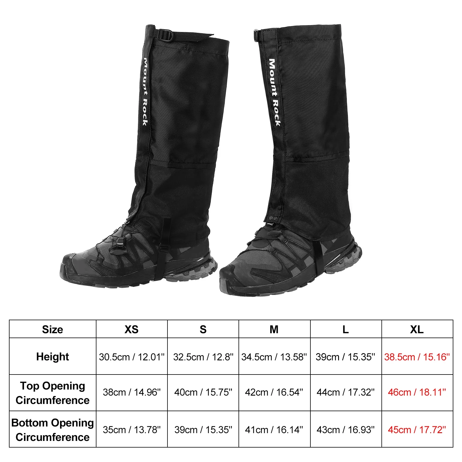 Uxcell Leg Gaiters, Waterproof Shoe Covers Adjustable Snow Boot Gaiter, Black, XL