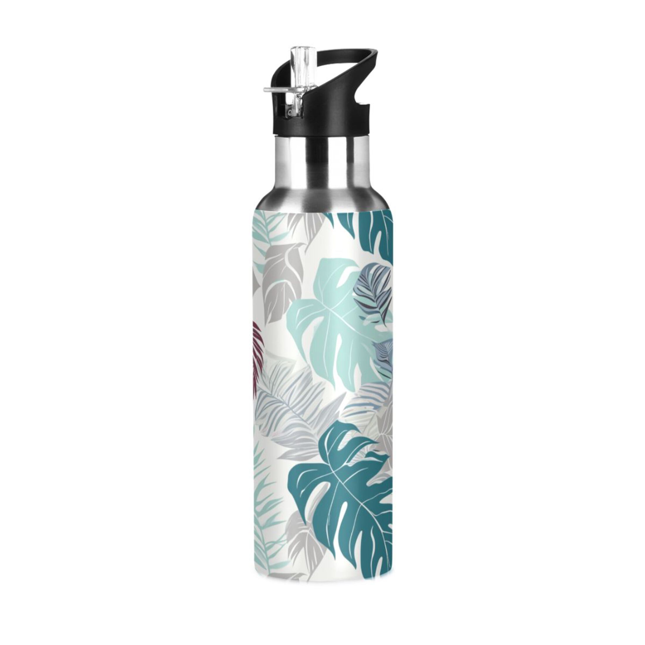 Palm Leaves Water Bottles Insulated Thermos Kids Stainless Steel Bottle with Straw Lid Flask Leakproof for Sports Gym 20 oz