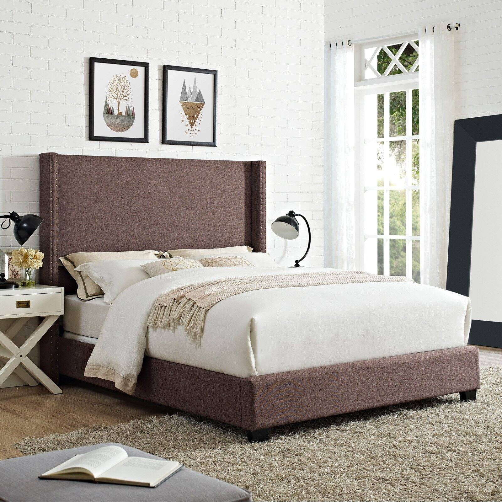 Casey Wingback Upholstered Queen Bed In Bourbon Linen