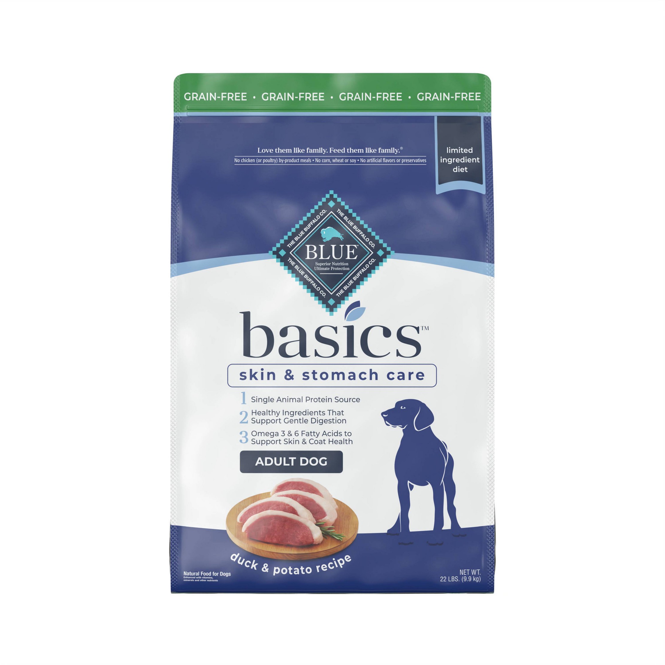 Basics Skin & Stomach Care Grain Free Natural Duck & Potato Adult Dry Dog Food - 22lbs