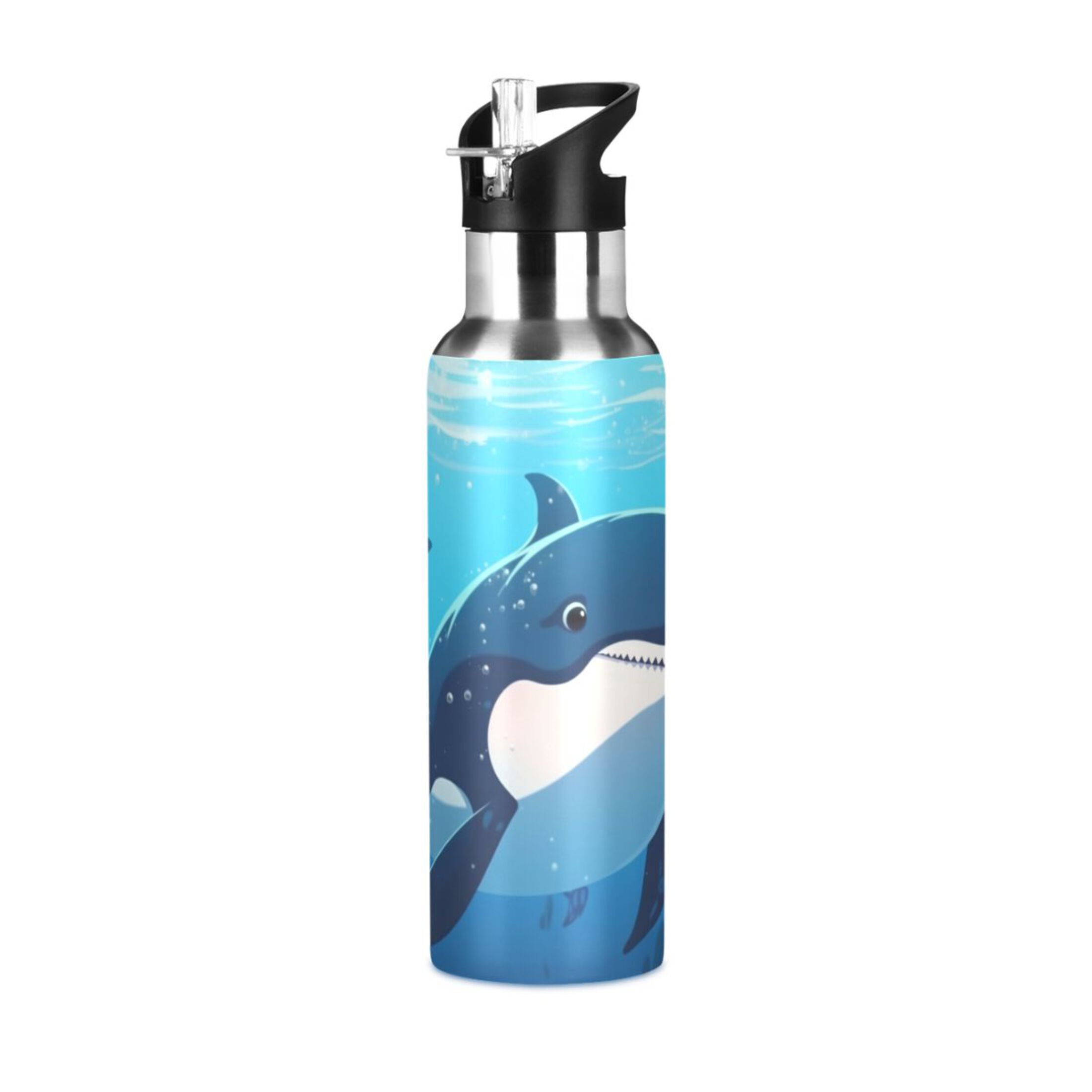 Whale in Sea Water Bottles Insulated Thermos Kids Stainless Steel Bottle with Straw Lid Flask Leakproof for Sports Gym 20 oz