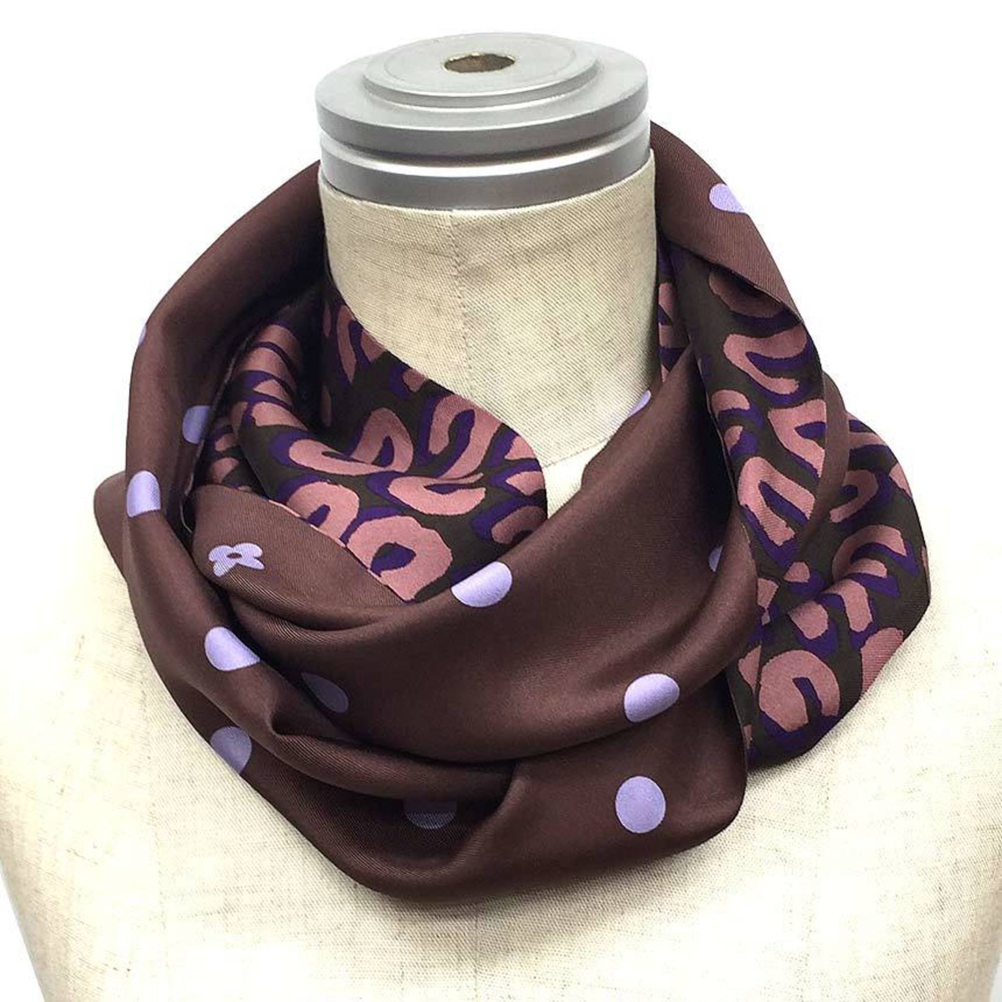 Pre-Owned LOUIS VUITTON Scarf Muffler Snood Reversible Leopard x Dot Pattern 100% Silk Vuitton aq8357 (Good)